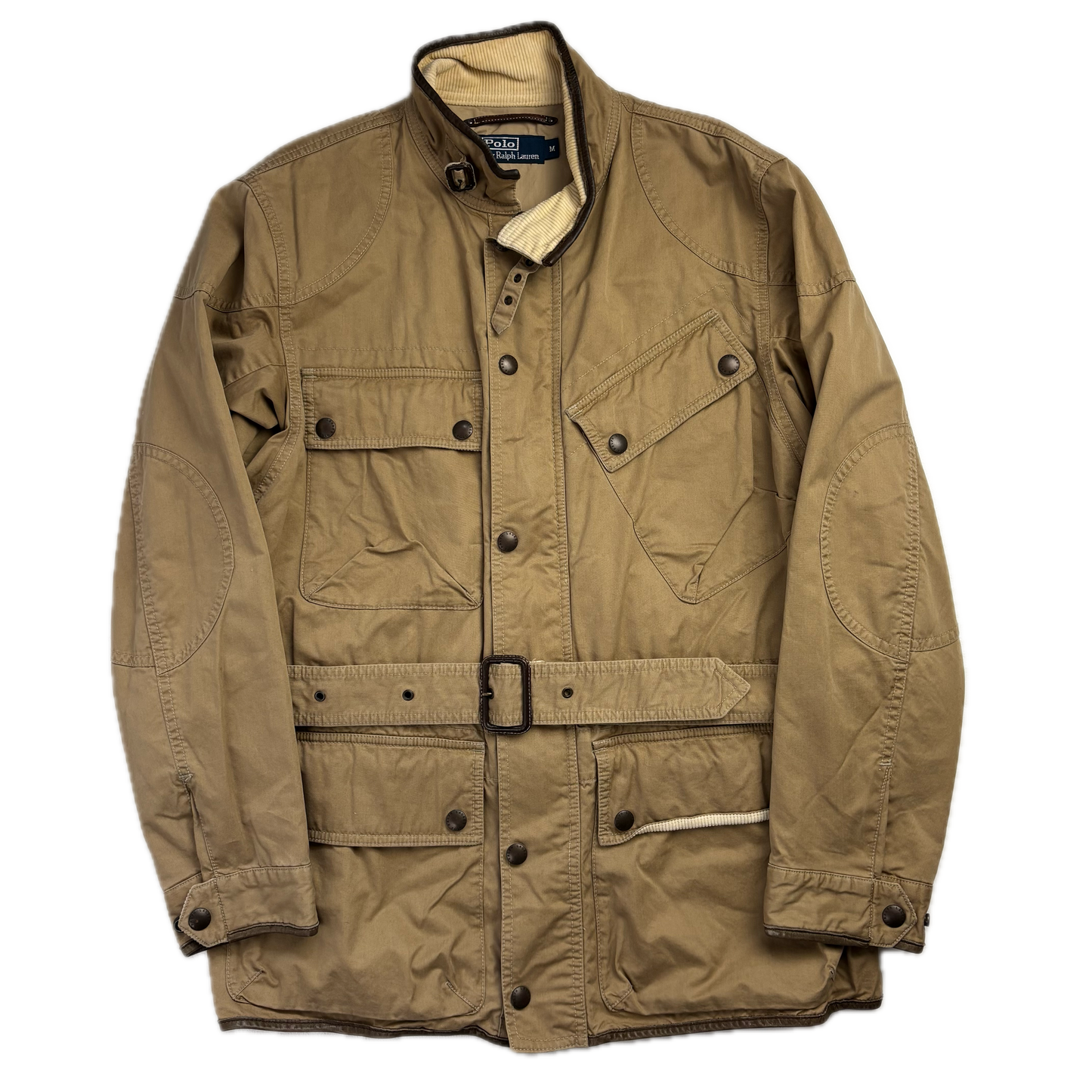 Belted Beige Safari Jacket Leather Details - M