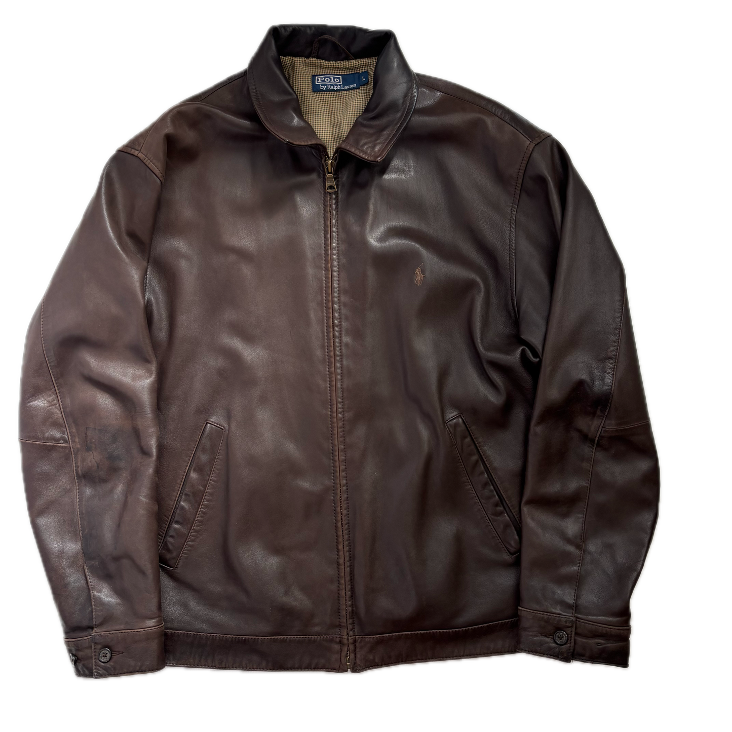 Brown Lambskin Leather Harrington Jacket - L