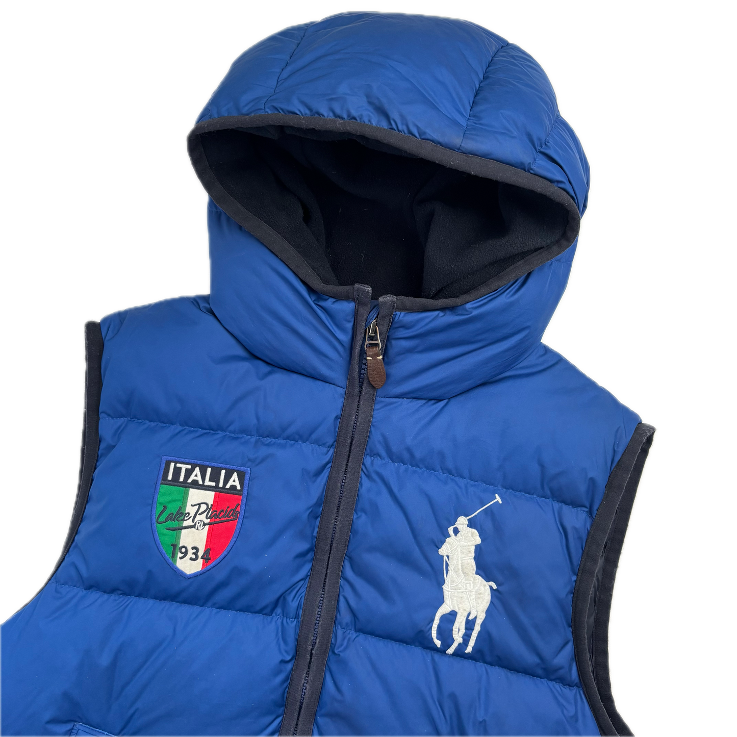 Polo Ralph Lauren Lake Placid Italy Blue Hooded Body Warmer Gilet Down Vest - M