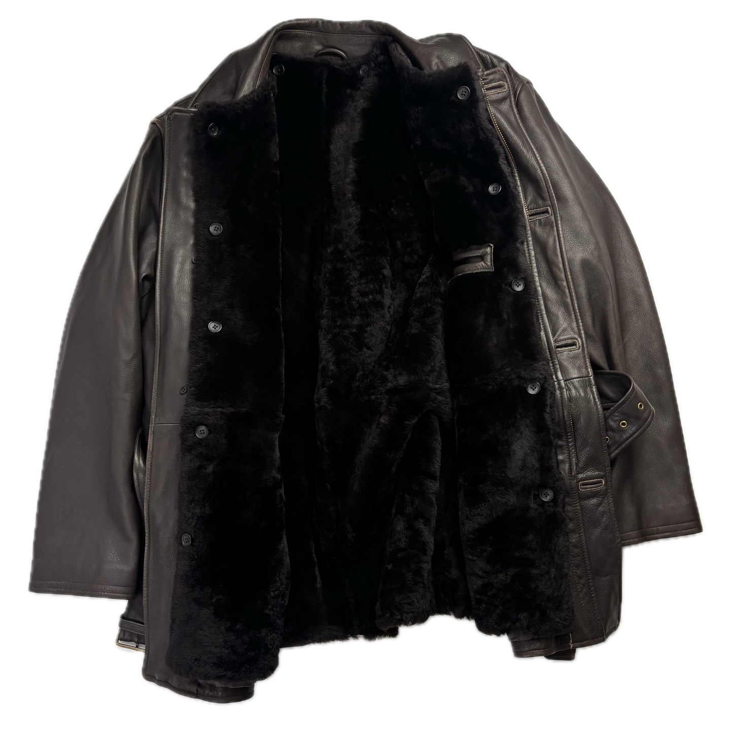 Polo Ralph Lauren Brown Leather Belted Jacket Fur Lined - L