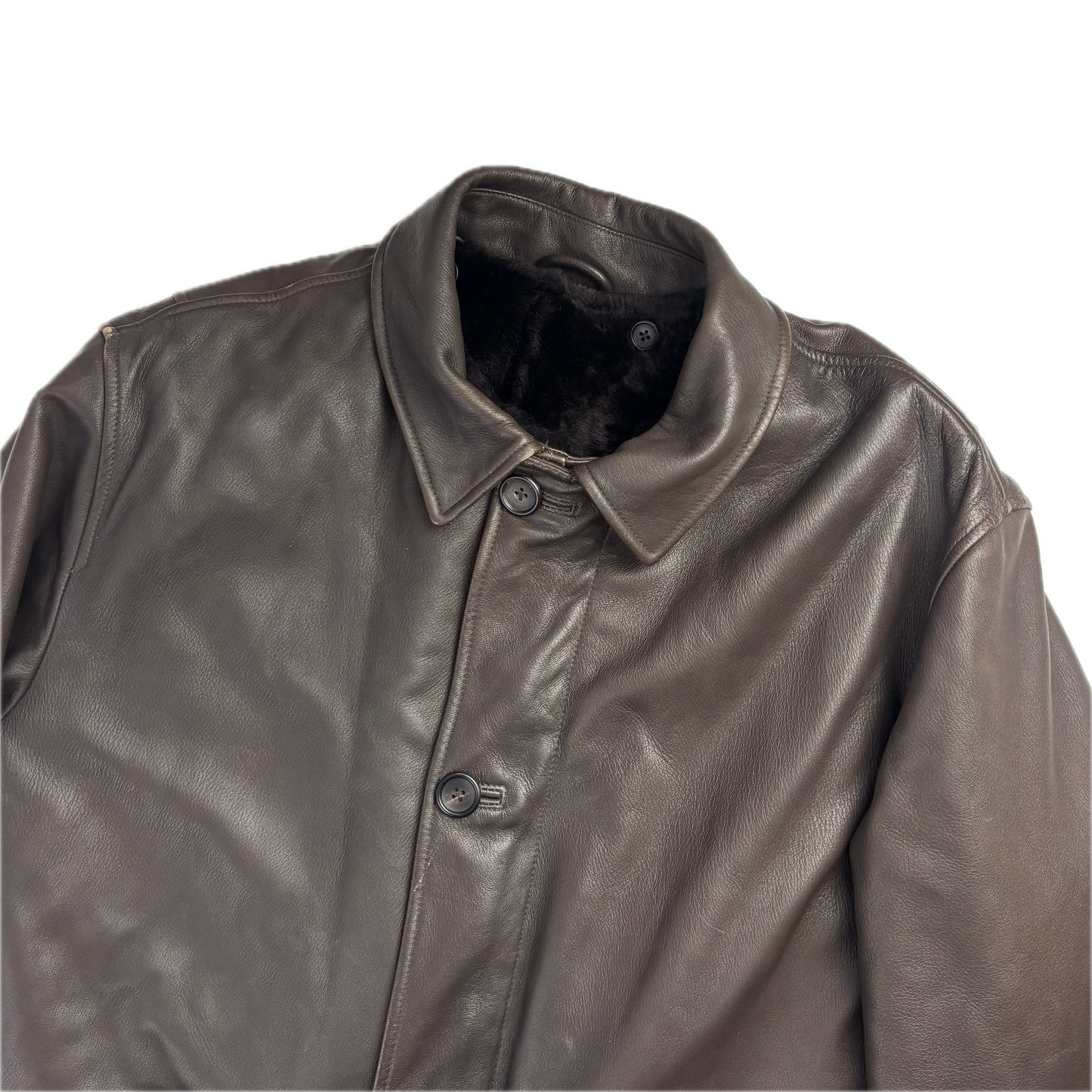 Polo Ralph Lauren Brown Leather Belted Jacket Fur Lined - L