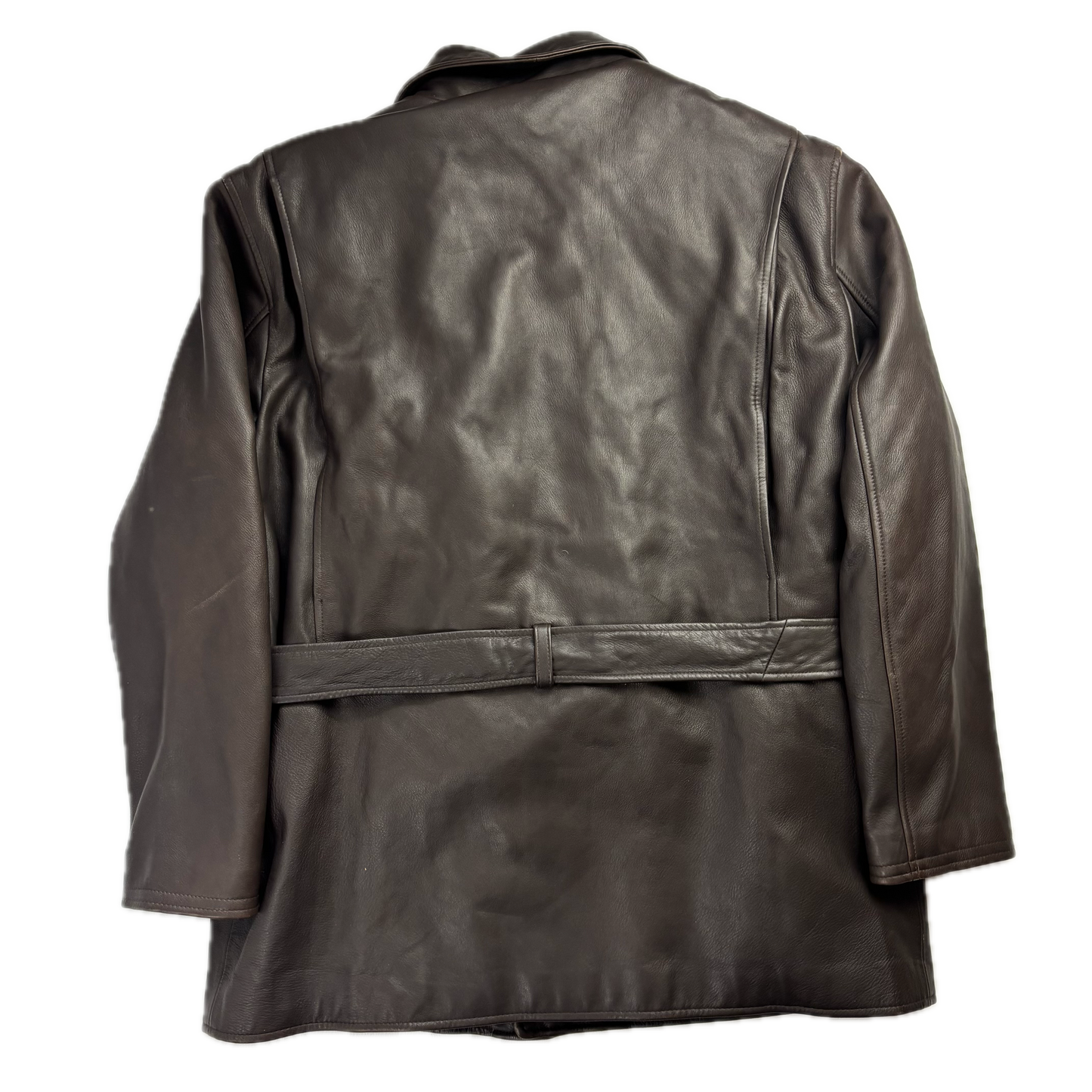 Polo Ralph Lauren Brown Leather Belted Jacket Fur Lined - L