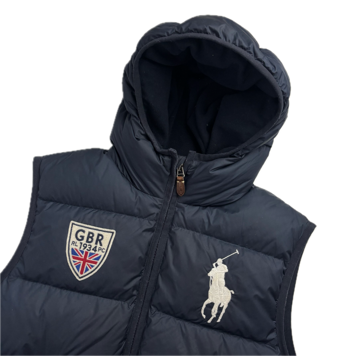 Polo Ralph Lauren Great Britain Navy Blue Hooded Body Warmer Gilet Down Vest - XL