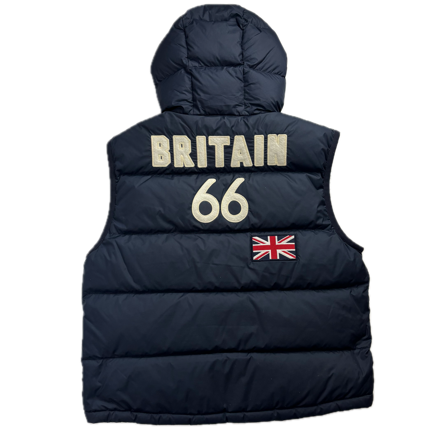 Polo Ralph Lauren Great Britain Navy Blue Hooded Body Warmer Gilet Down Vest - XL
