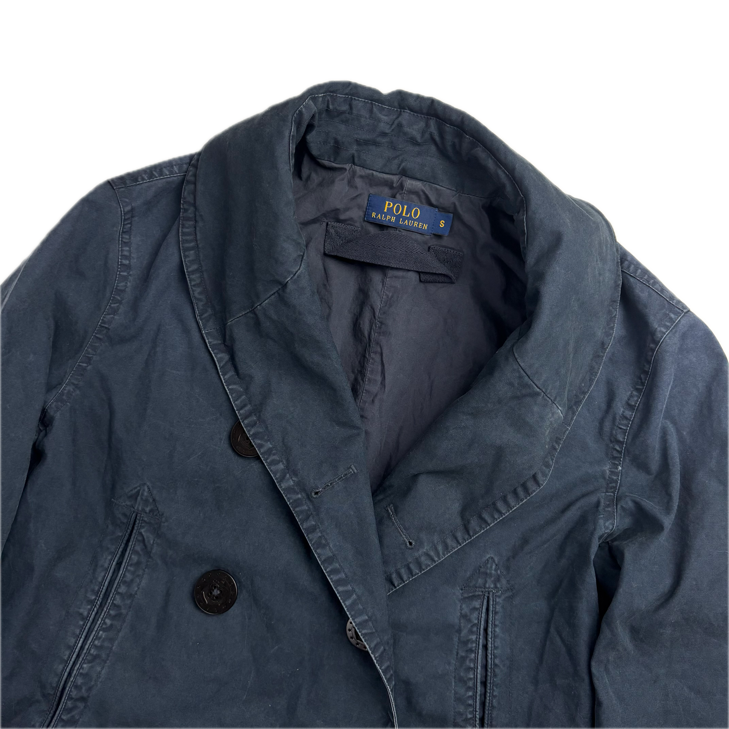 Polo Ralph Lauren Navy Double Breasted Rain Mac Shawl Collar Coat - S