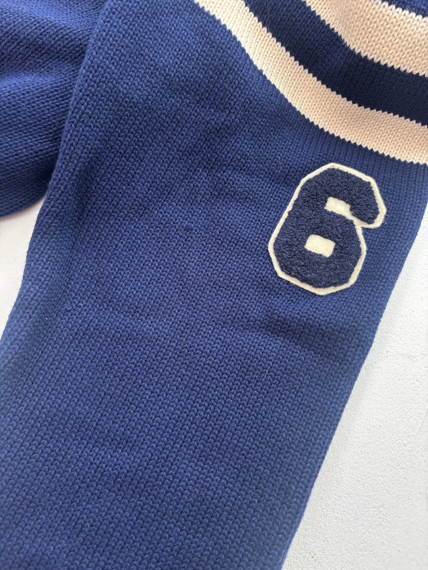 Polo Ralph Lauren Letterman Patch Cardigan Navy Striped - XL