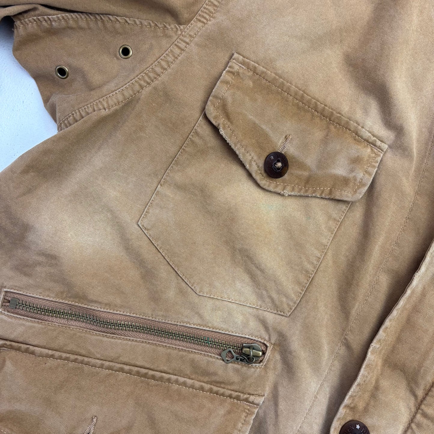 Tan Multi-Pocket Utility Cargo Jacket - L