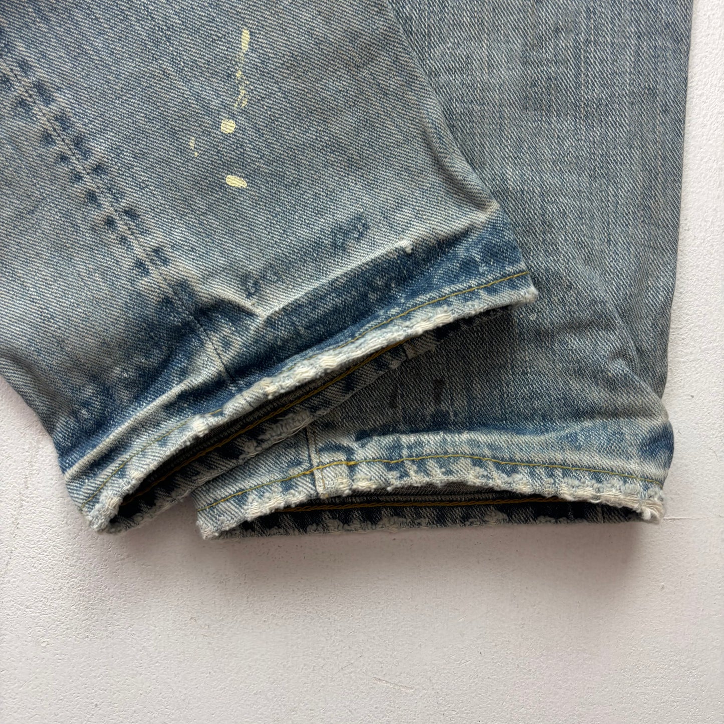 RRL Ralph Lauren Blue Jeans Paint Splatter Slim Narrow Denim - 32x32