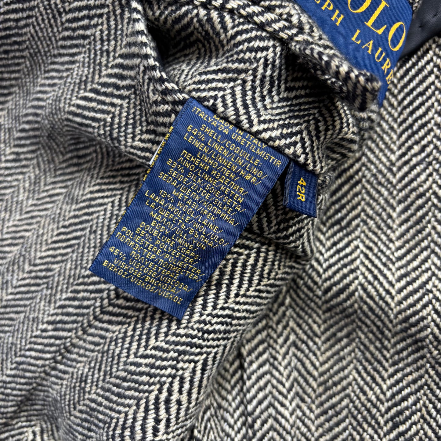 Polo Ralph Lauren Grey Herringbone Blazer Sports Coat (Linen Silk Wool) - 42R