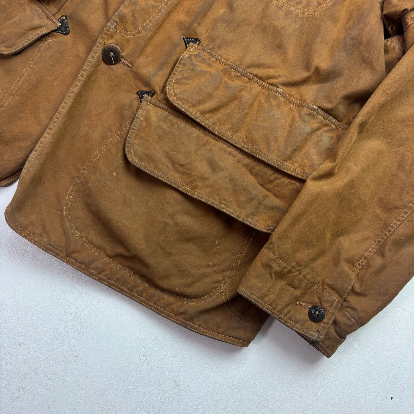 Polo Ralph Lauren Brown Waxed Oil Cloth Jacket Sportsman Hunting Coat - XL