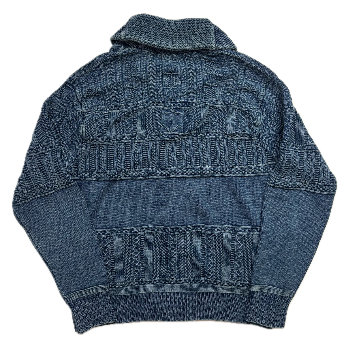 Polo Ralph Lauren Indigo Blue Aran Knit Anchor Shawl Cardigan (Cotton) - L