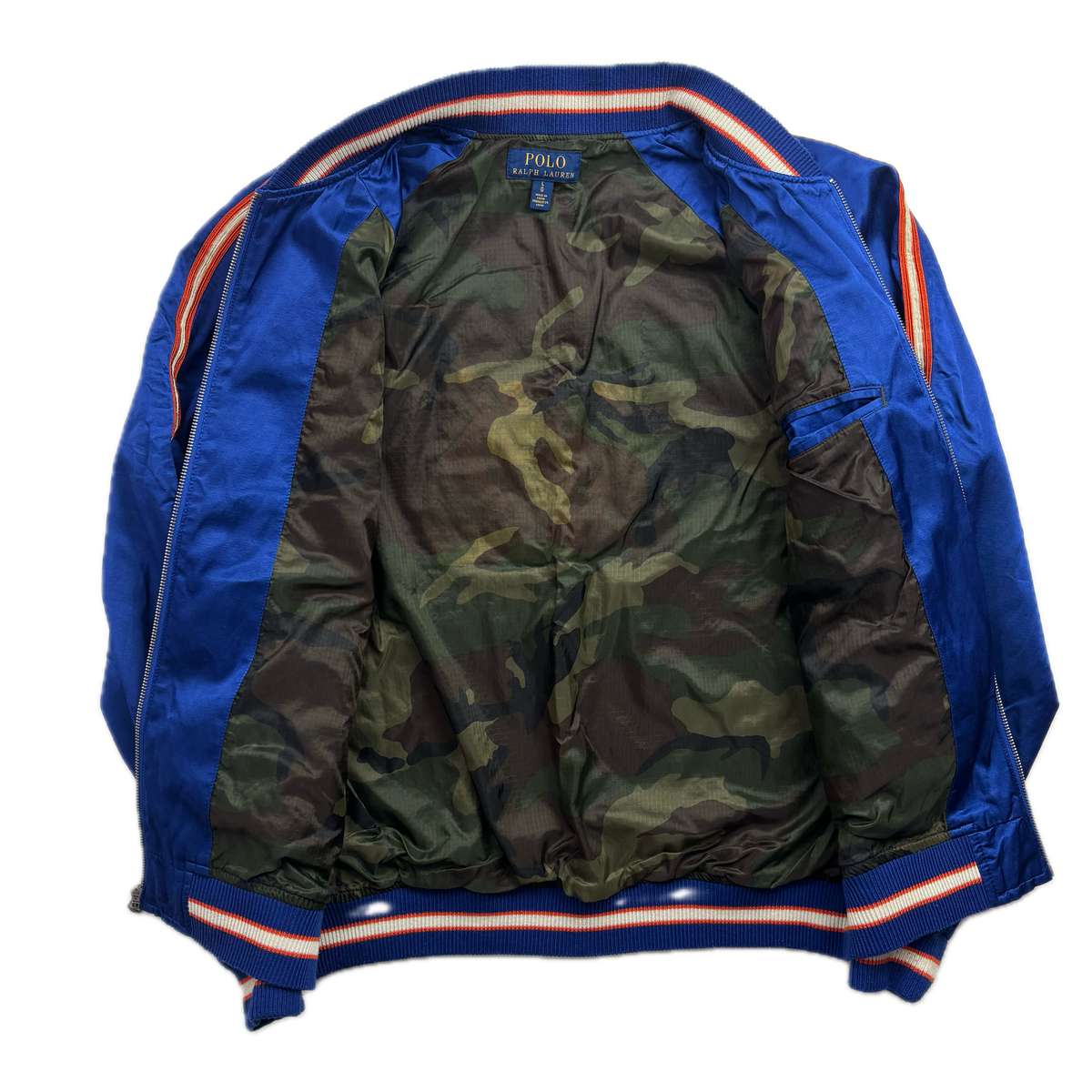 Polo Ralph Lauren Blue Satin Varsity Moon Shot Tigers Letterman Jacket - L