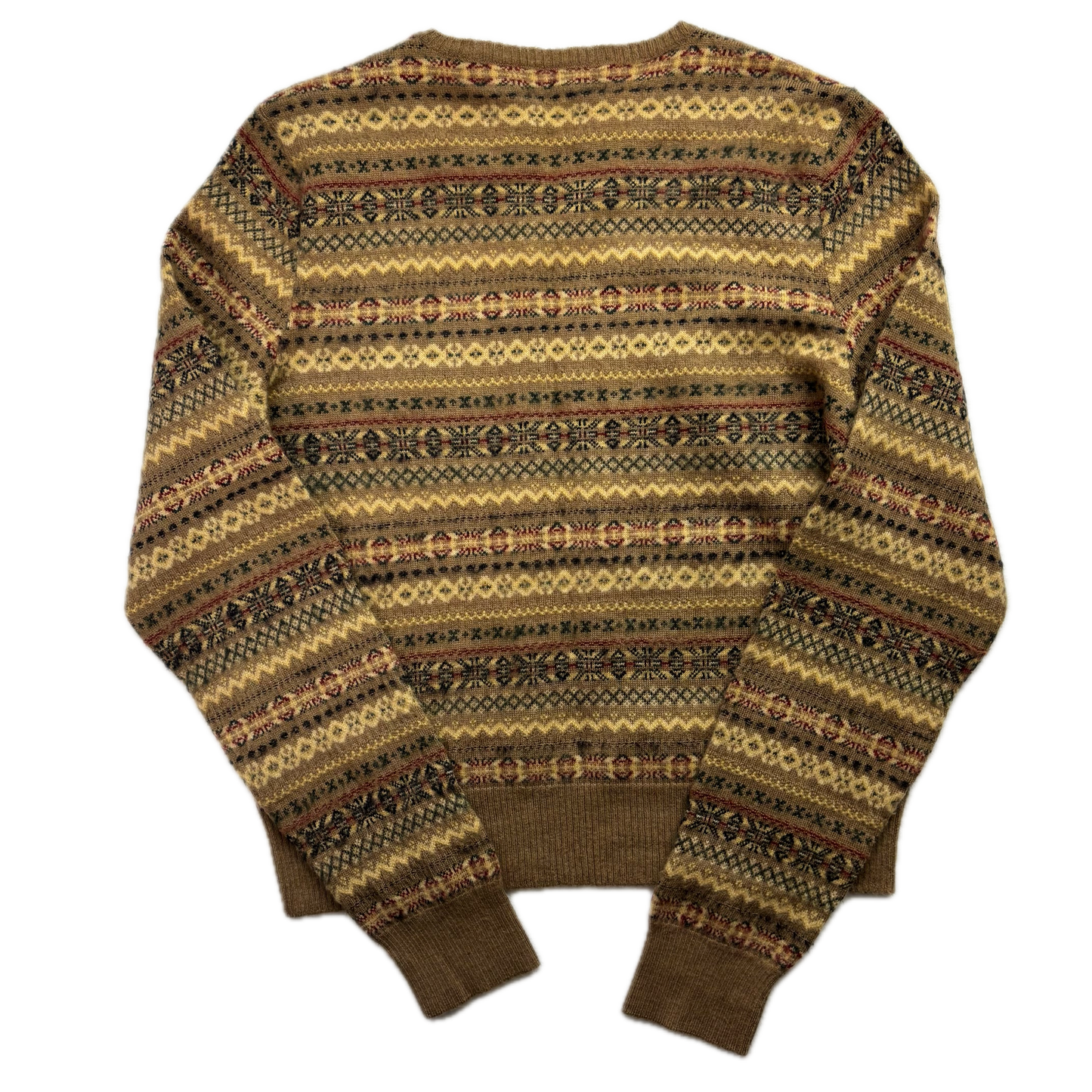 Ralph Lauren Polo Sportswoman Fairisle Jumper V-Neck Hand Knit Sweater (Wool Cashmere) - L