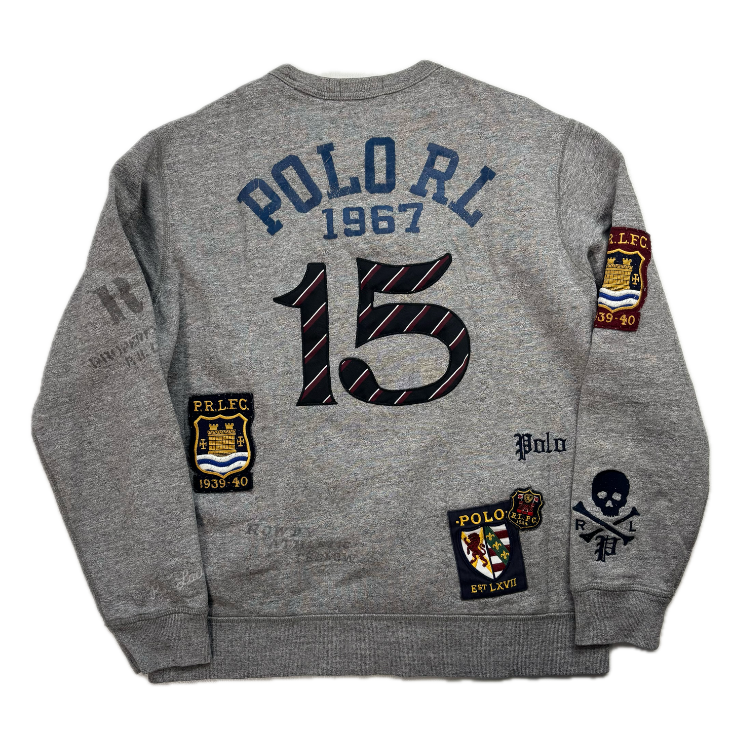 Polo Ralph Lauren Grey Bulldog Collegiate Patches PRLFC Sweatshirt - M