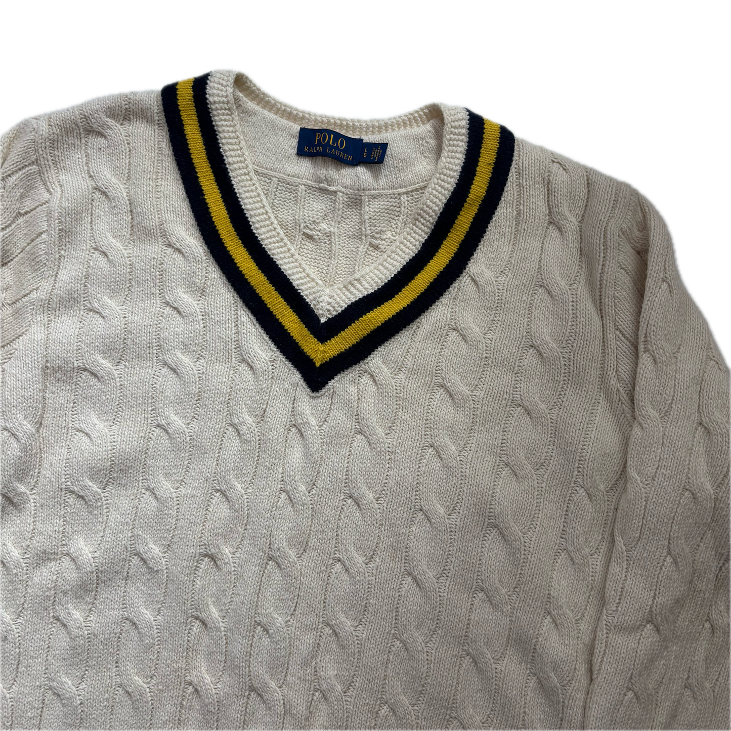 Cream Cricket Jumper Cableknit (Cotton Cashmere)- L