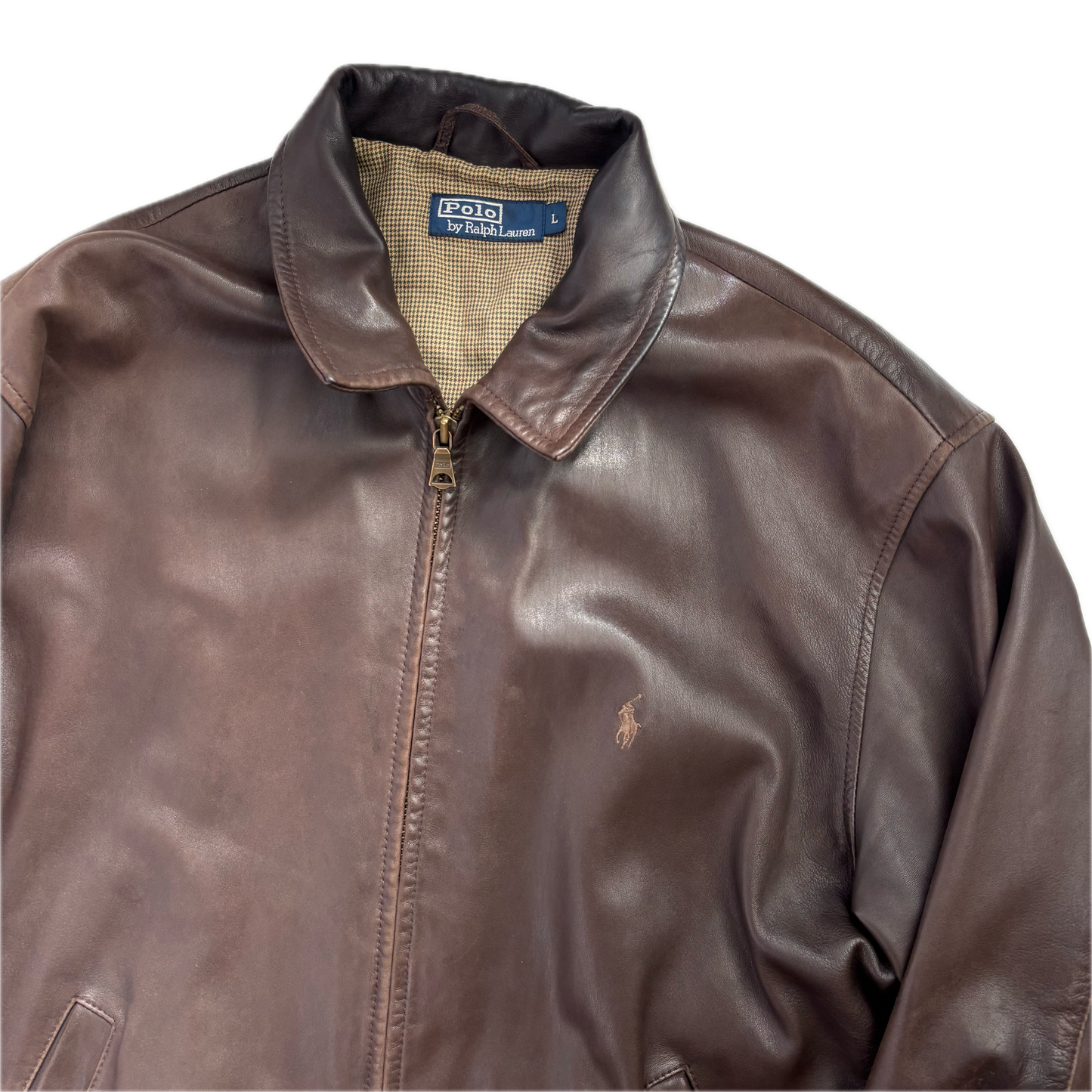 Brown Lambskin Leather Harrington Jacket - L