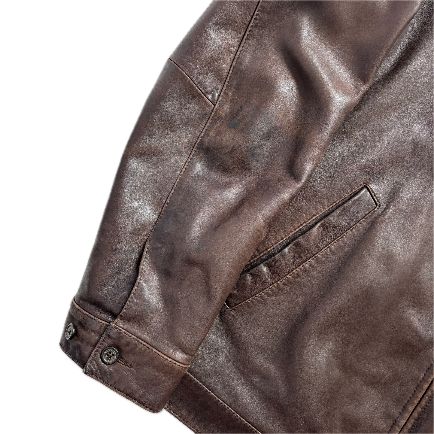 Brown Lambskin Leather Harrington Jacket - L