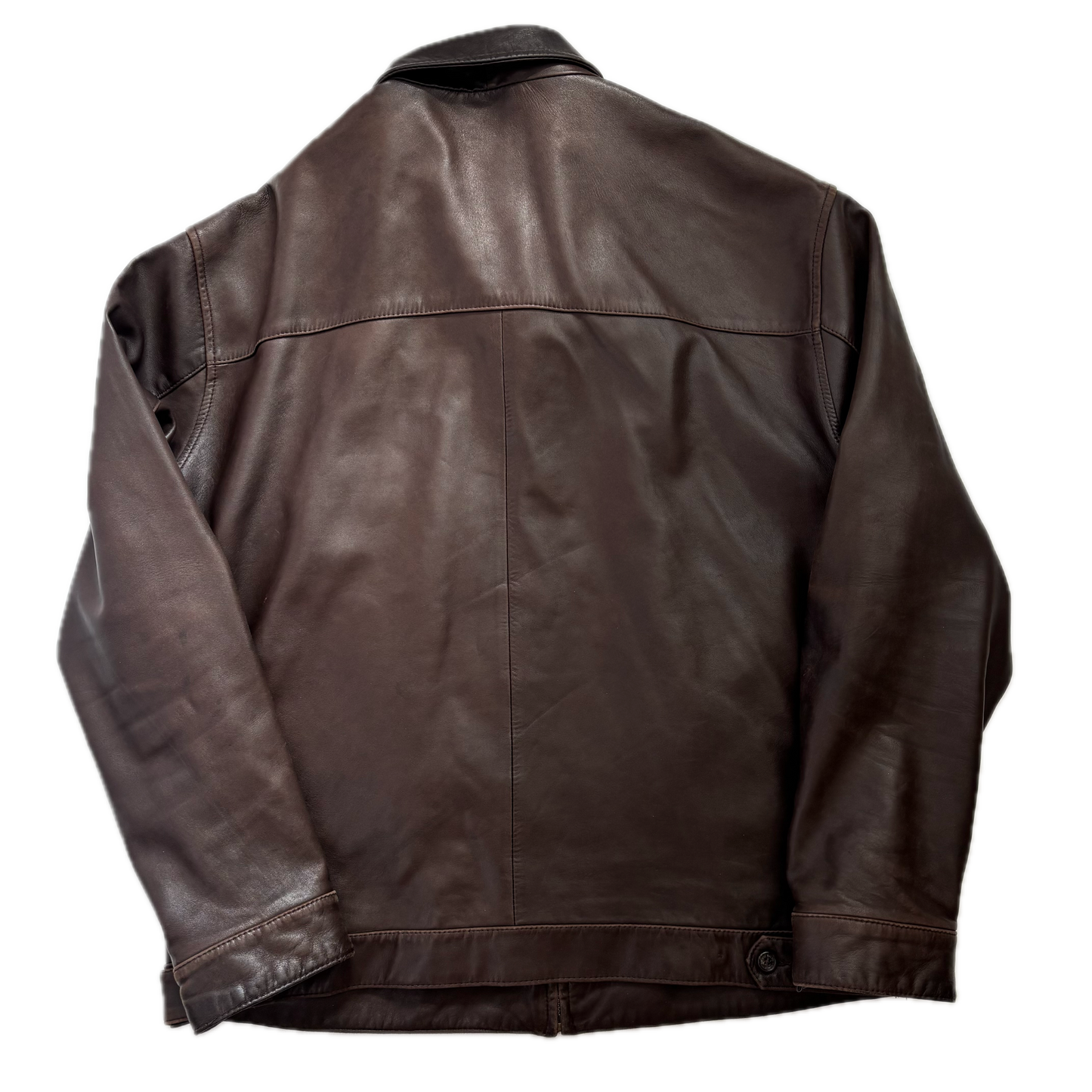 Brown Lambskin Leather Harrington Jacket - L