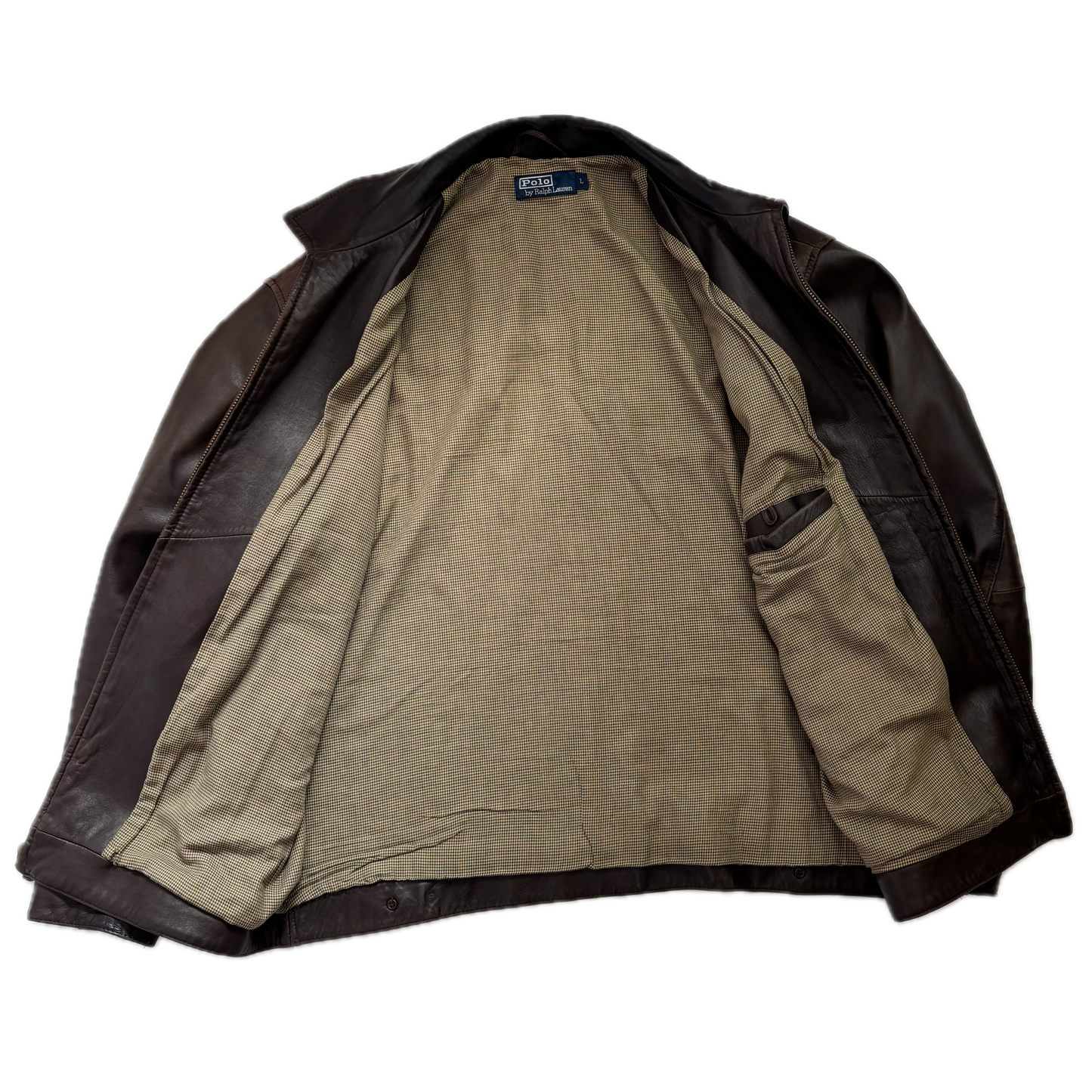 Brown Lambskin Leather Harrington Jacket - L