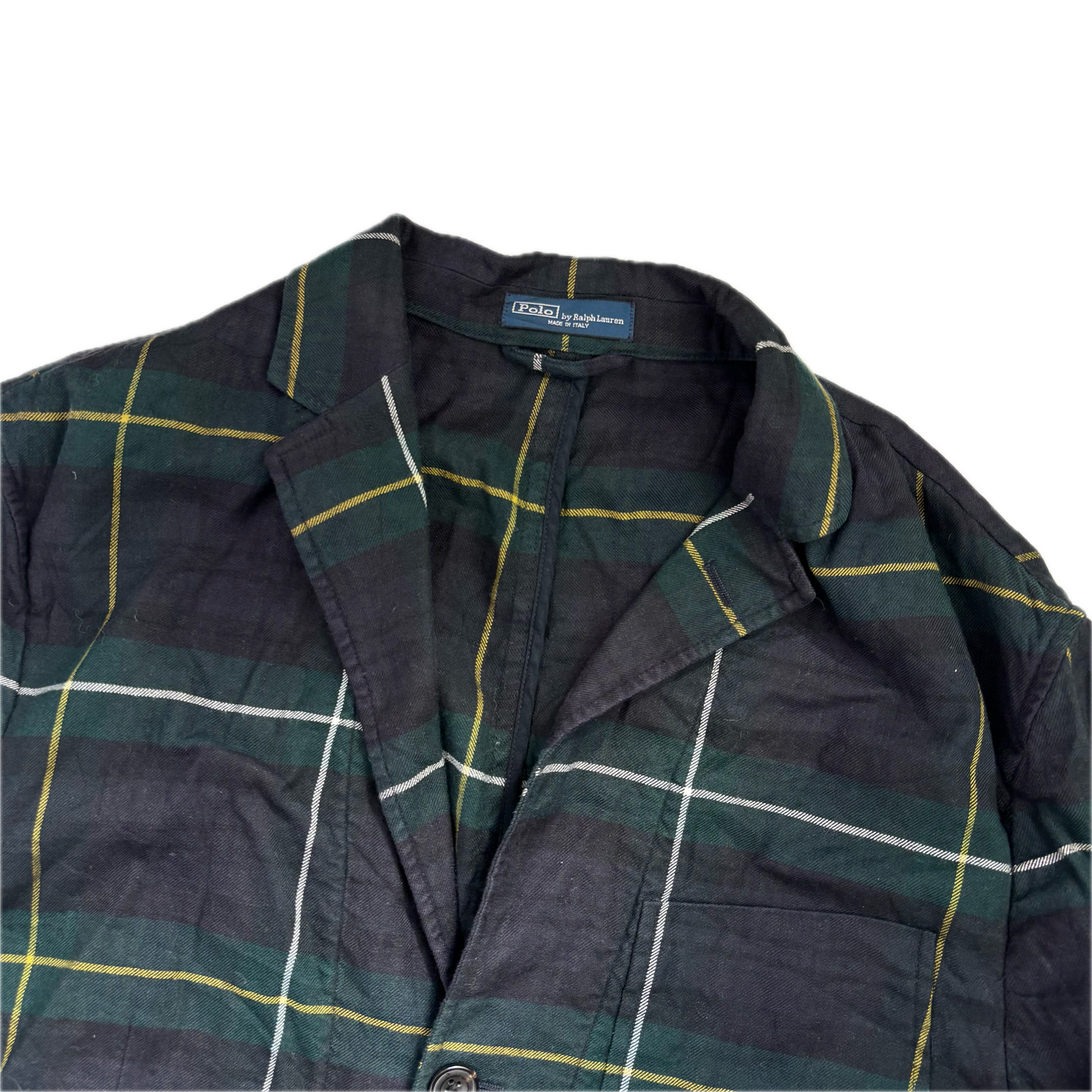 BlackWatch Green Navy Tartan Blazer Sports Coat (Linen Cotton) - 46R