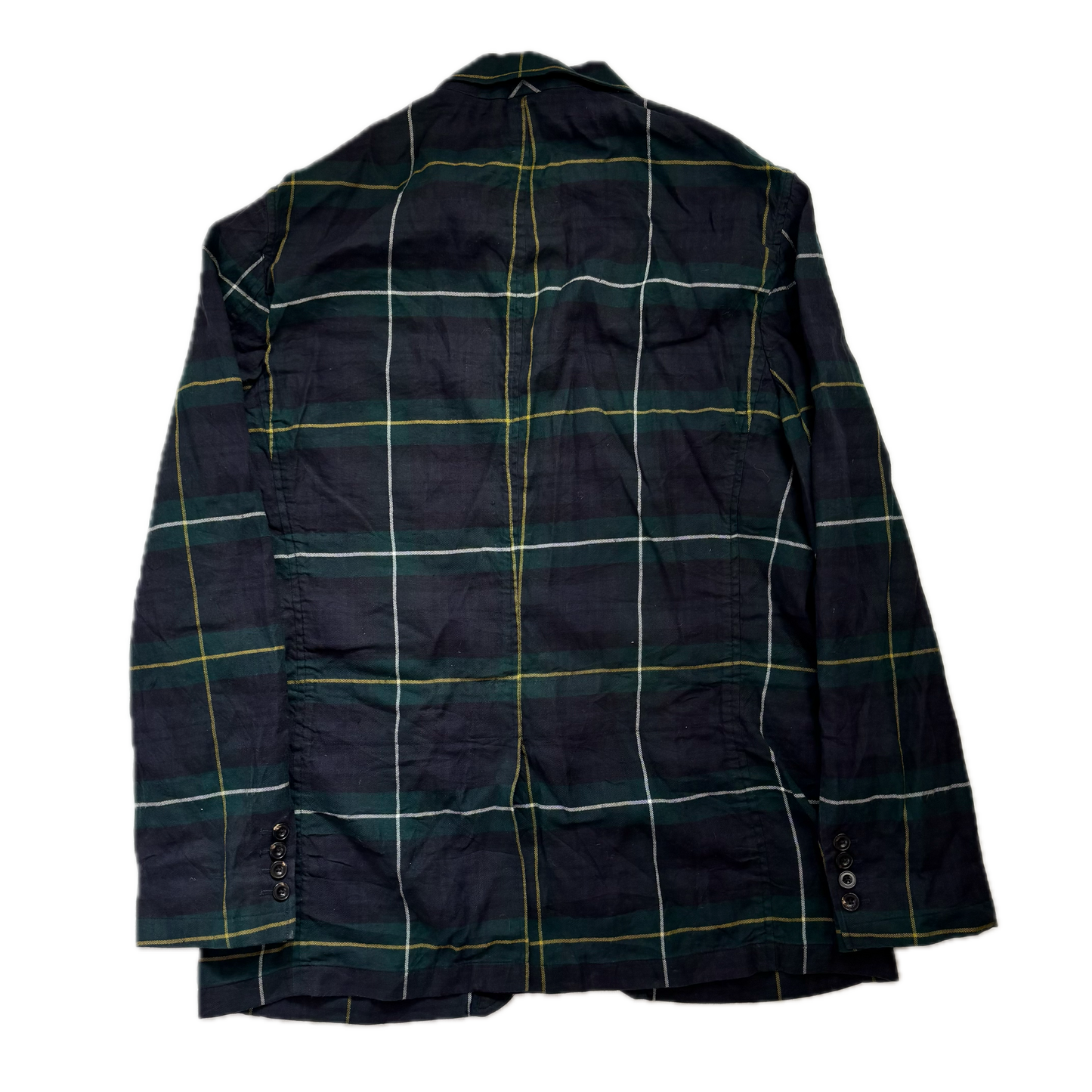 BlackWatch Green Navy Tartan Blazer Sports Coat (Linen Cotton) - 46R