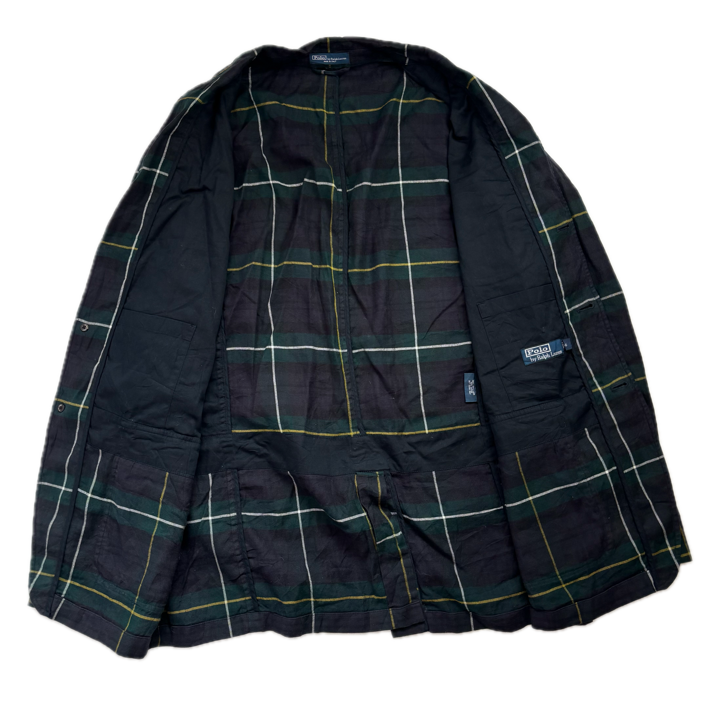 BlackWatch Green Navy Tartan Blazer Sports Coat (Linen Cotton) - 46R