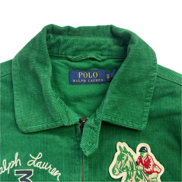 Polo Ralph Lauren Green Corduroy Varsity Bedford Stables Equine Club Letterman Jacket - XS