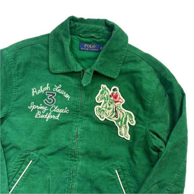 Polo Ralph Lauren Green Corduroy Varsity Bedford Stables Equine Club Letterman Jacket - XS