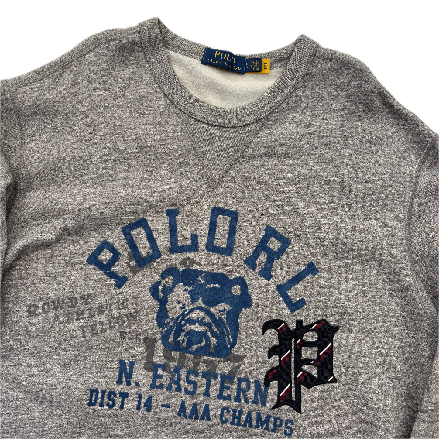 Polo Ralph Lauren Grey Bulldog Collegiate Patches PRLFC Sweatshirt - L