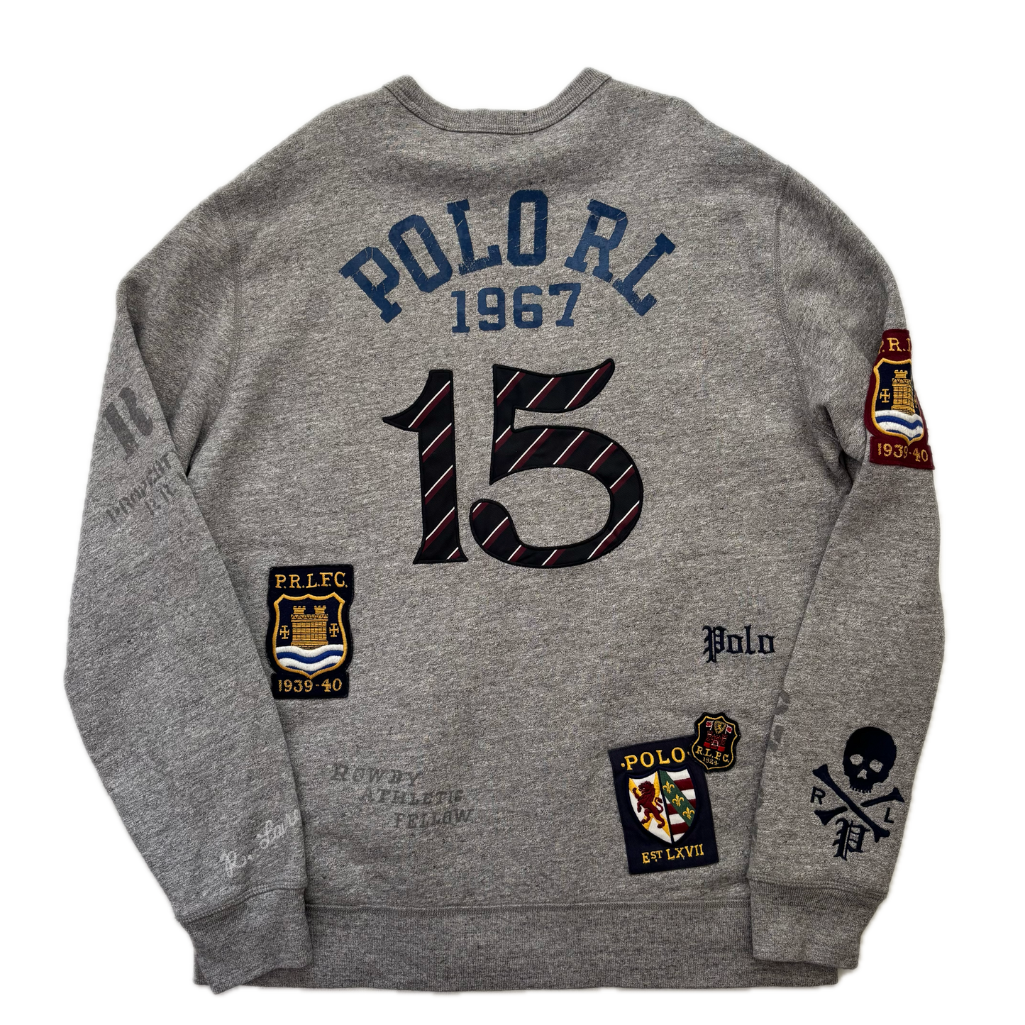 Polo Ralph Lauren Grey Bulldog Collegiate Patches PRLFC Sweatshirt - L