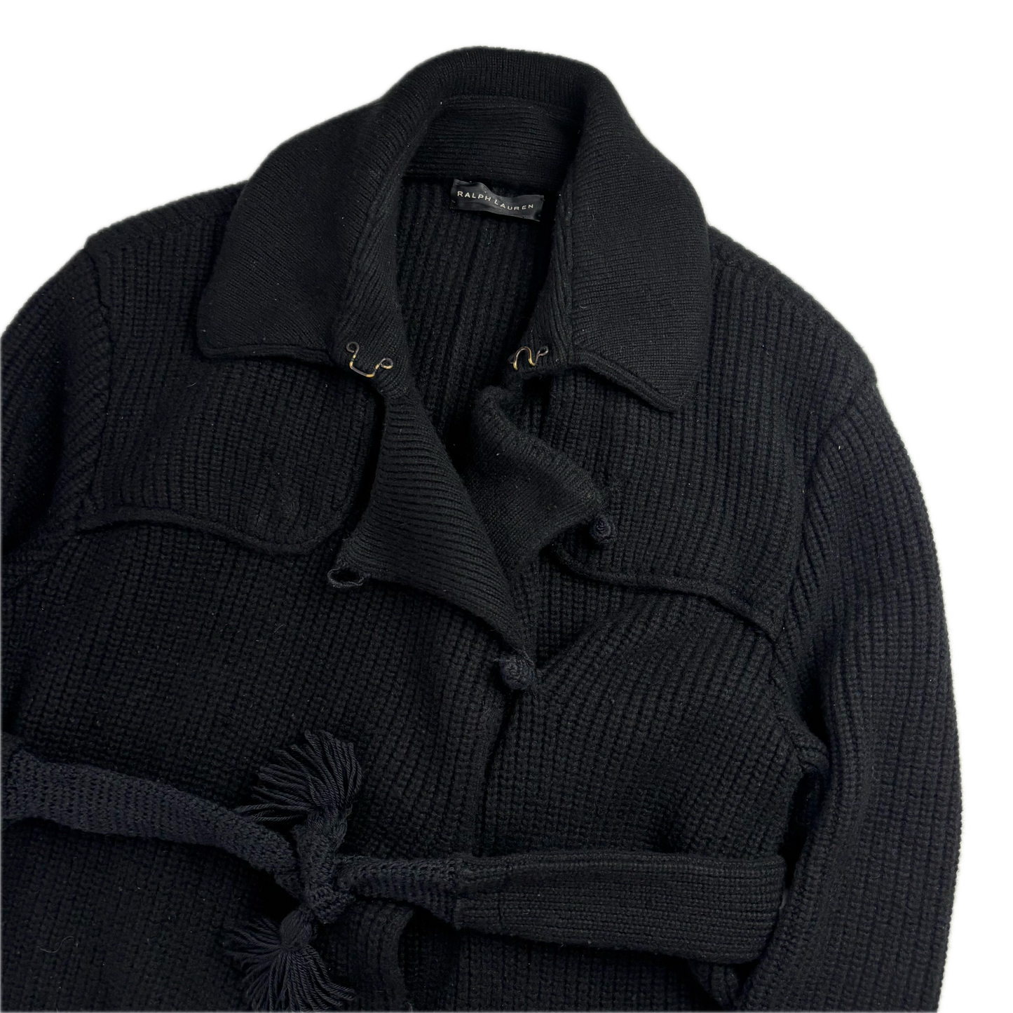 Ralph Lauren Black Label Long Belted Cardigan Wool Cashmere Black - M
