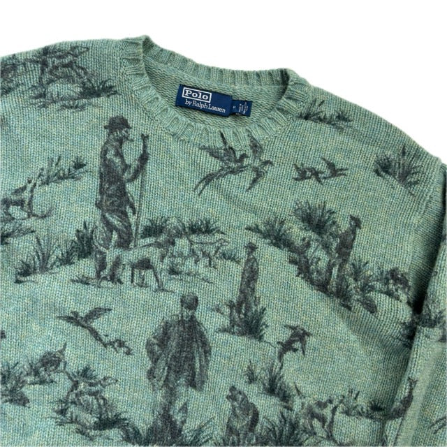 Polo Ralph Lauren Green Sportsman Hunting Print Jumper (Wool) - M