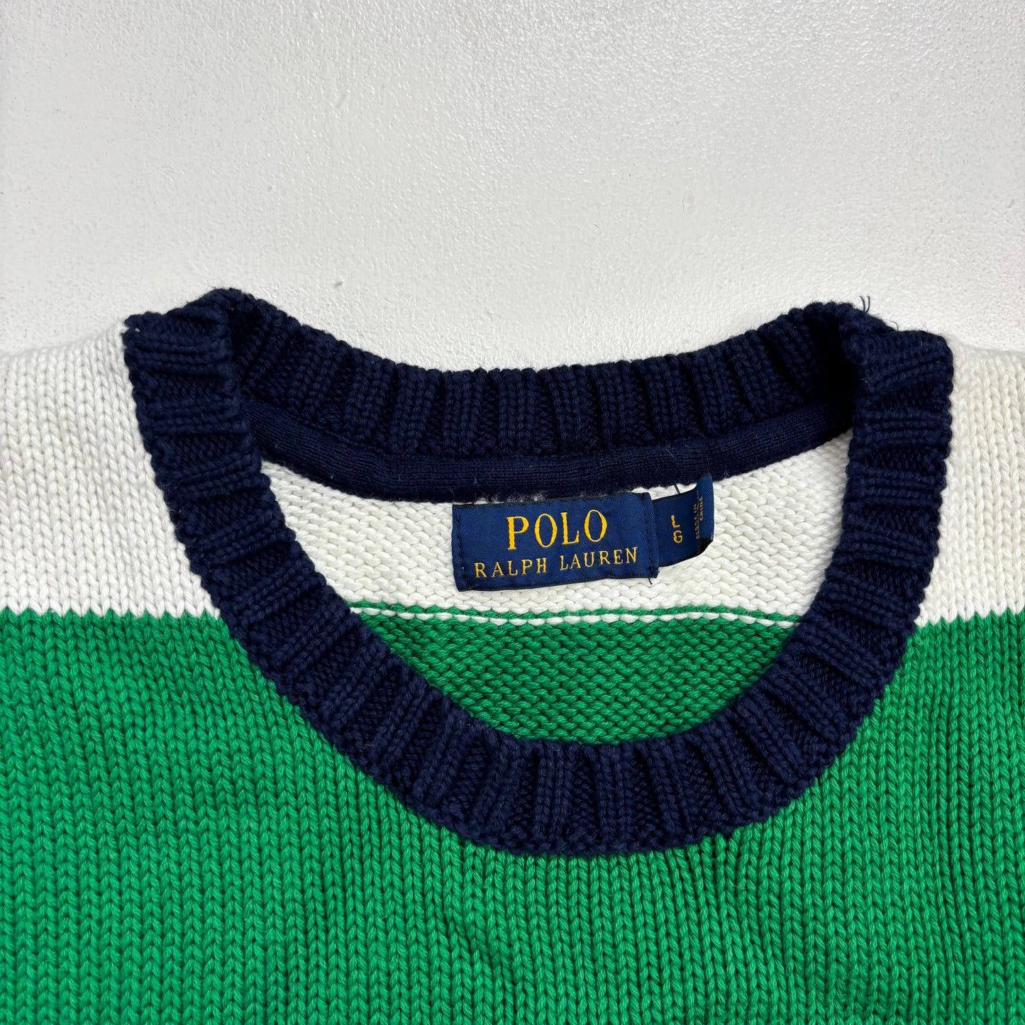Polo Ralph Lauren Green White Striped Yacht Club Jumper Sweater - L