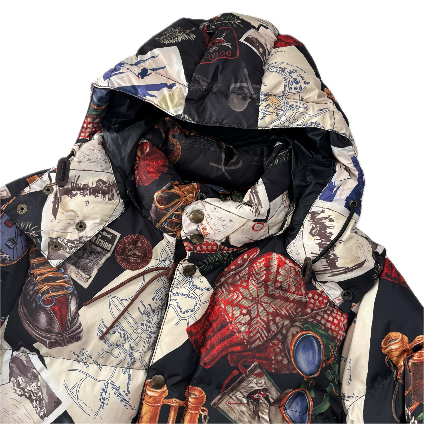 Polo Ralph Lauren Black Ski Graphic Puffer Jacket Down Coat - M