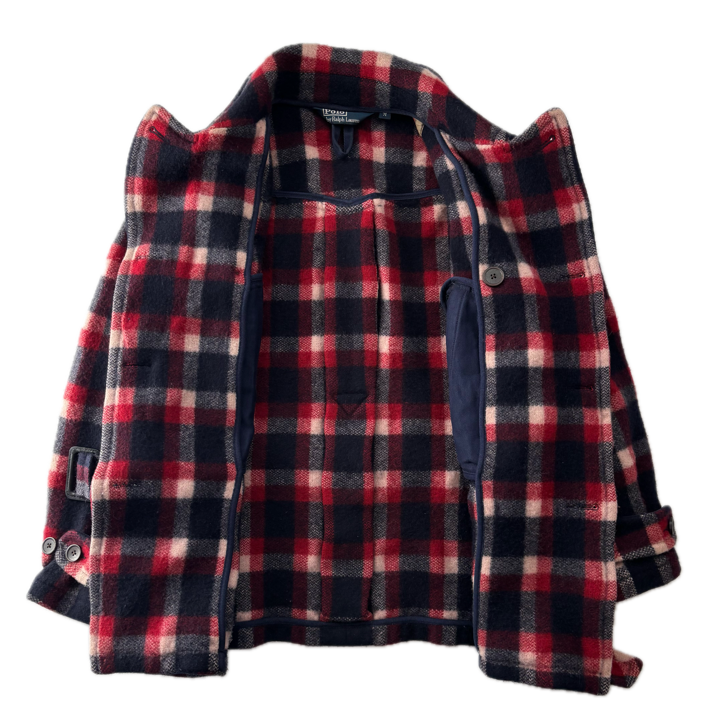 Polo Ralph Lauren Red Navy Plaid Belted Double Breasted Coat (Wool) - M