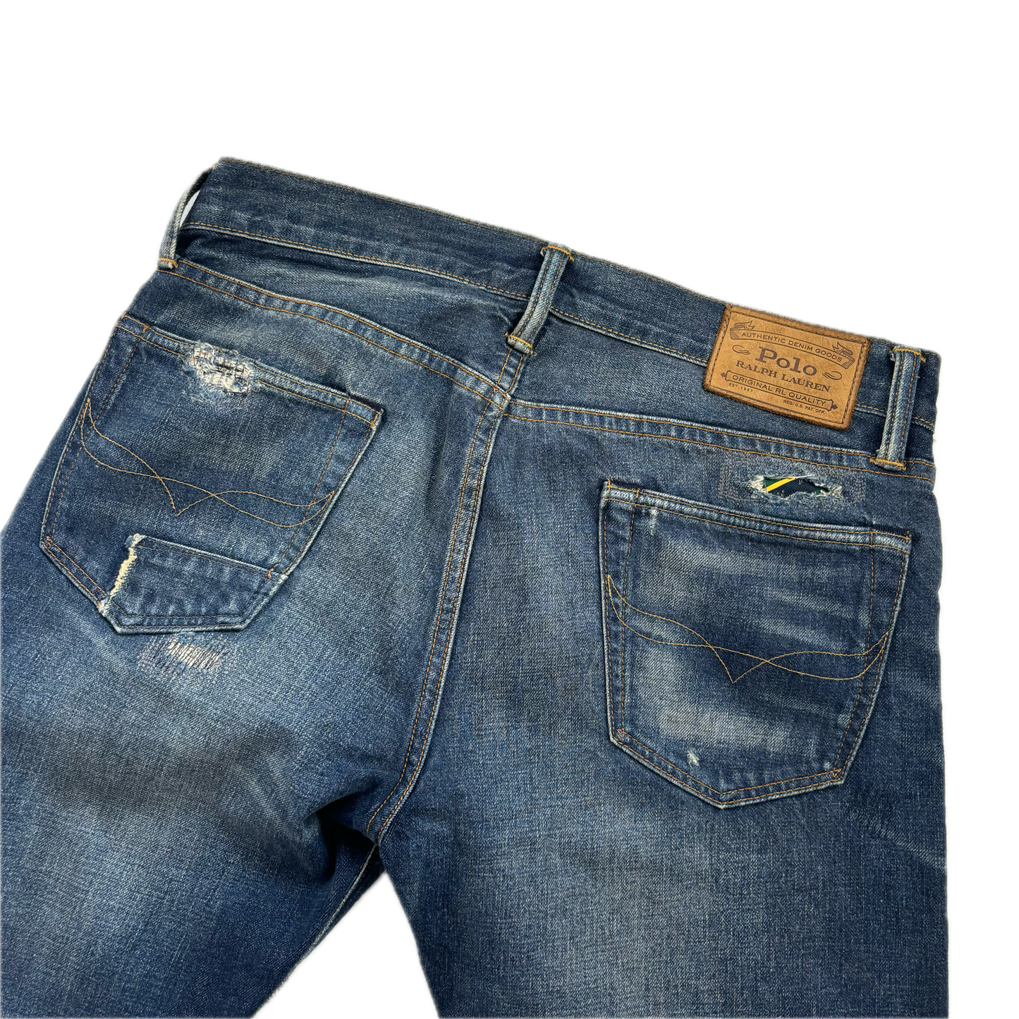 Varick Slim Straight Jeans Rugby Patchwork Distressed - 30x32