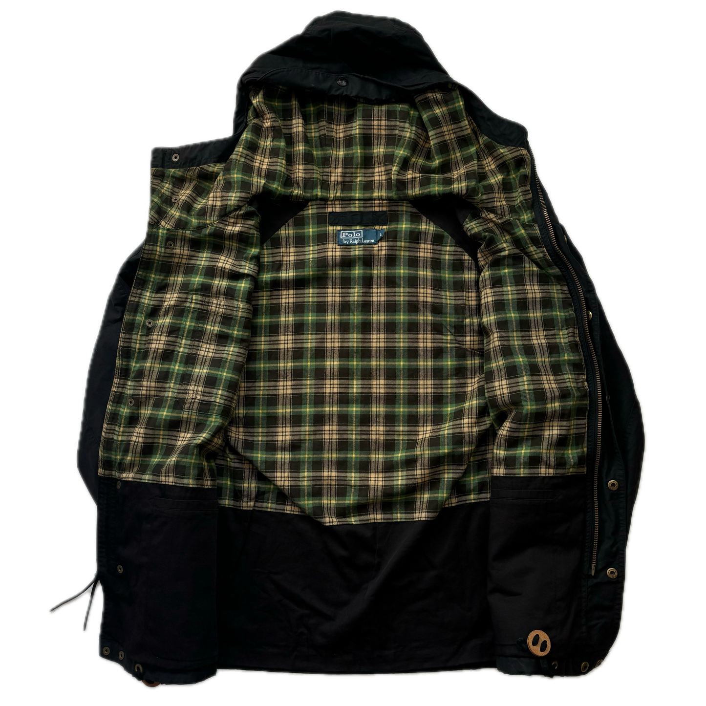 Black Rain Coat Hooded Parka - L