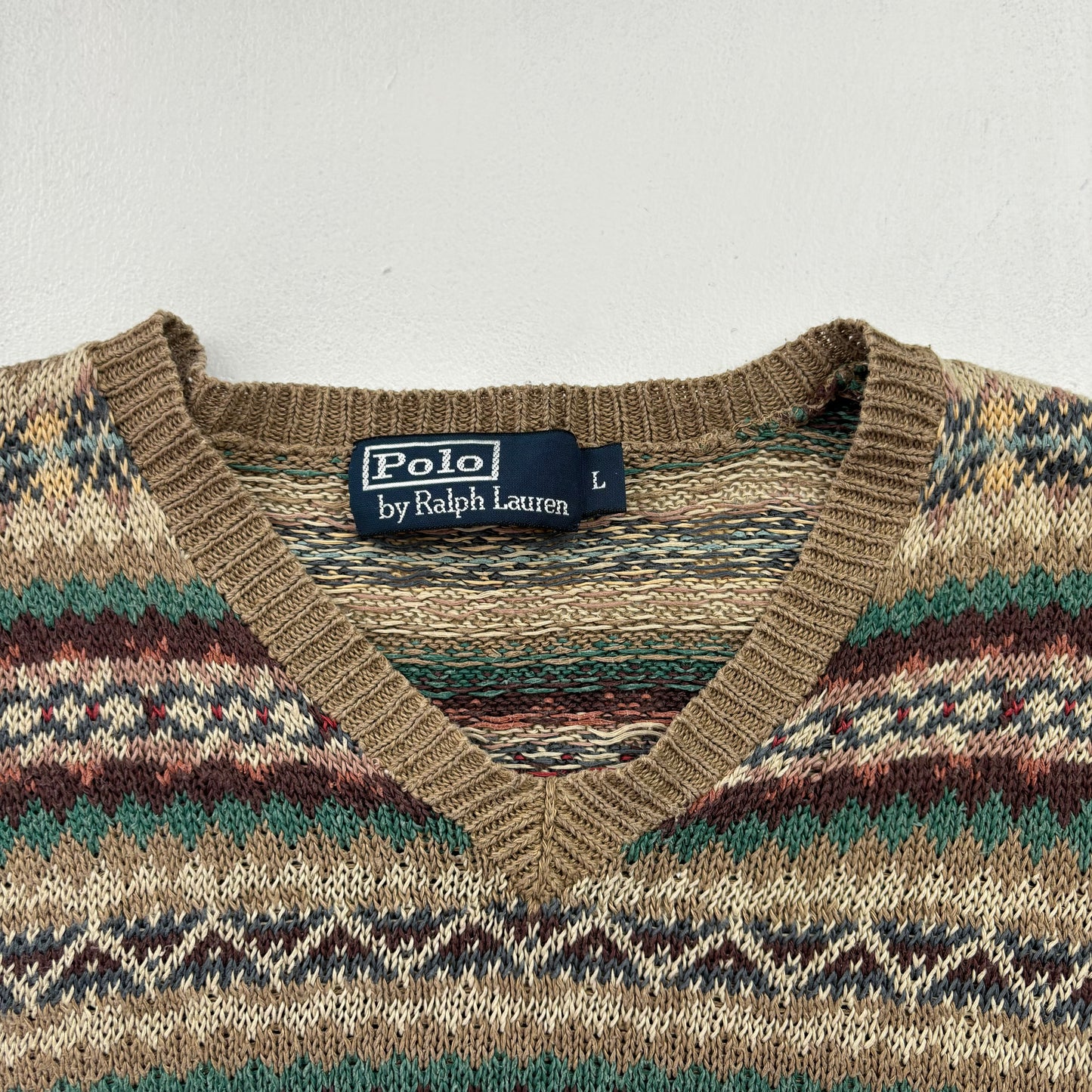 Fairisle Jumper V-Neck Sweater (Silk Linen) - L