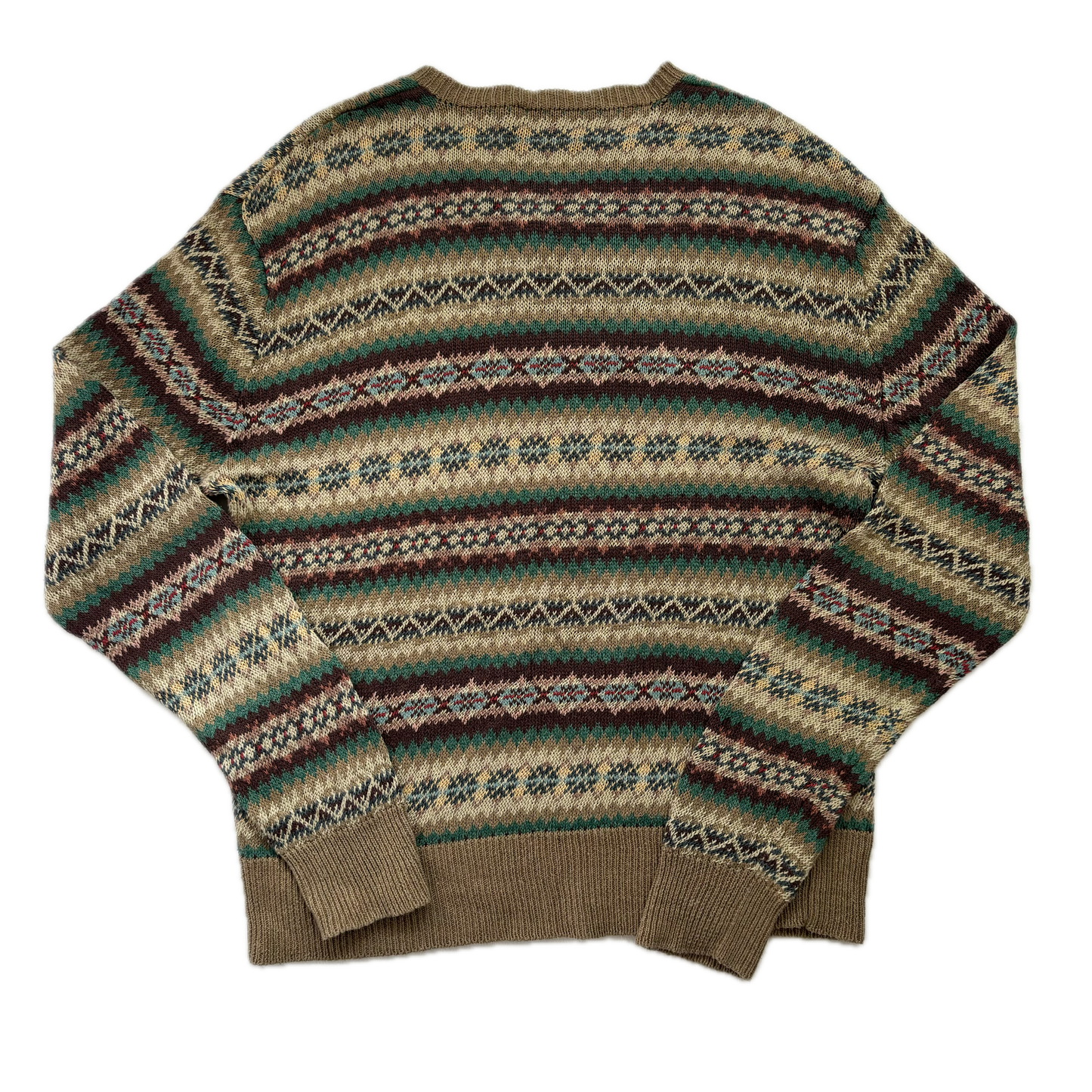 Fairisle Jumper V-Neck Sweater (Silk Linen) - L