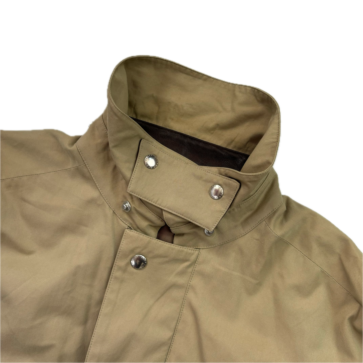 Beige Hooded Walking Jacket Coat Leather Trim - XL