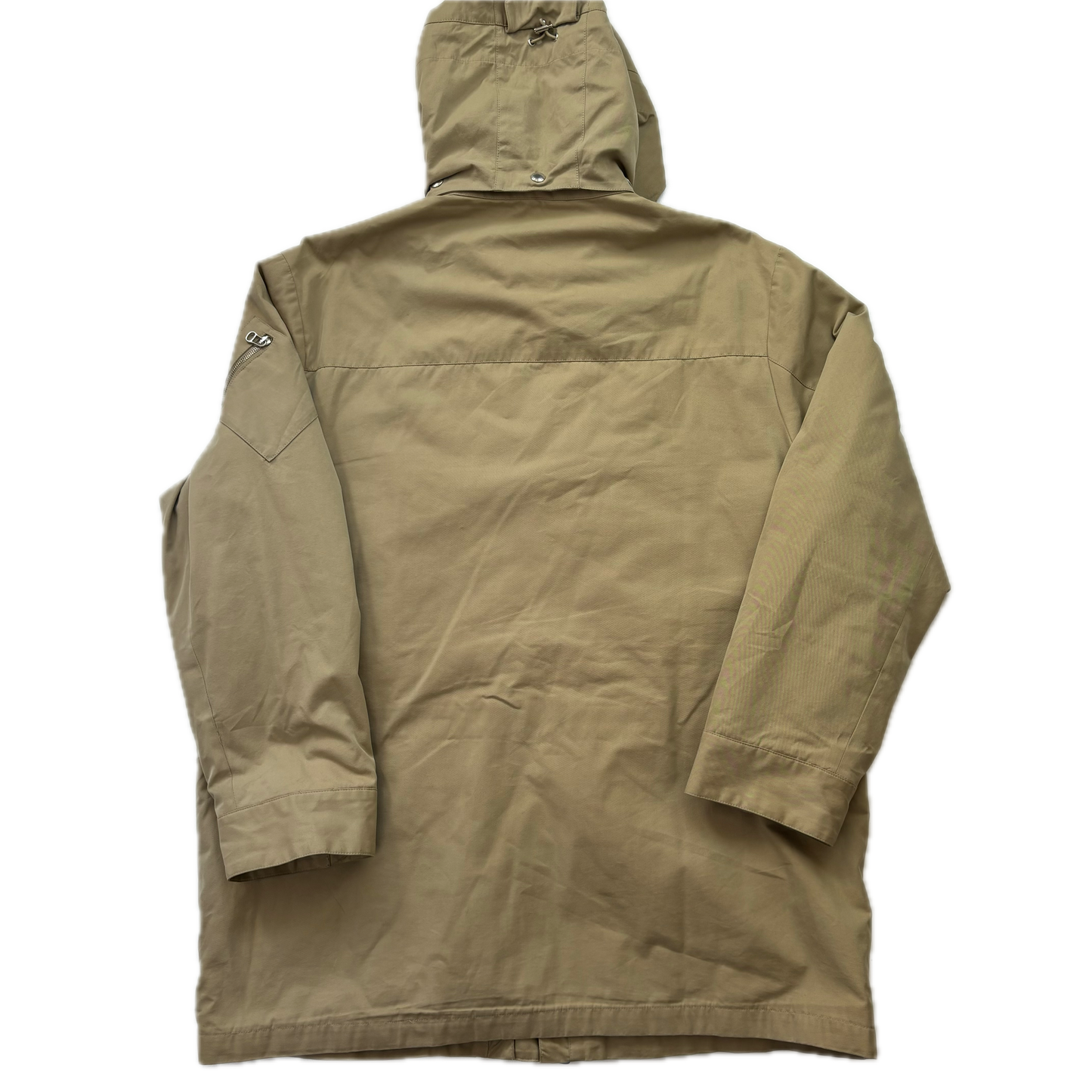 Beige Hooded Walking Jacket Coat Leather Trim - XL