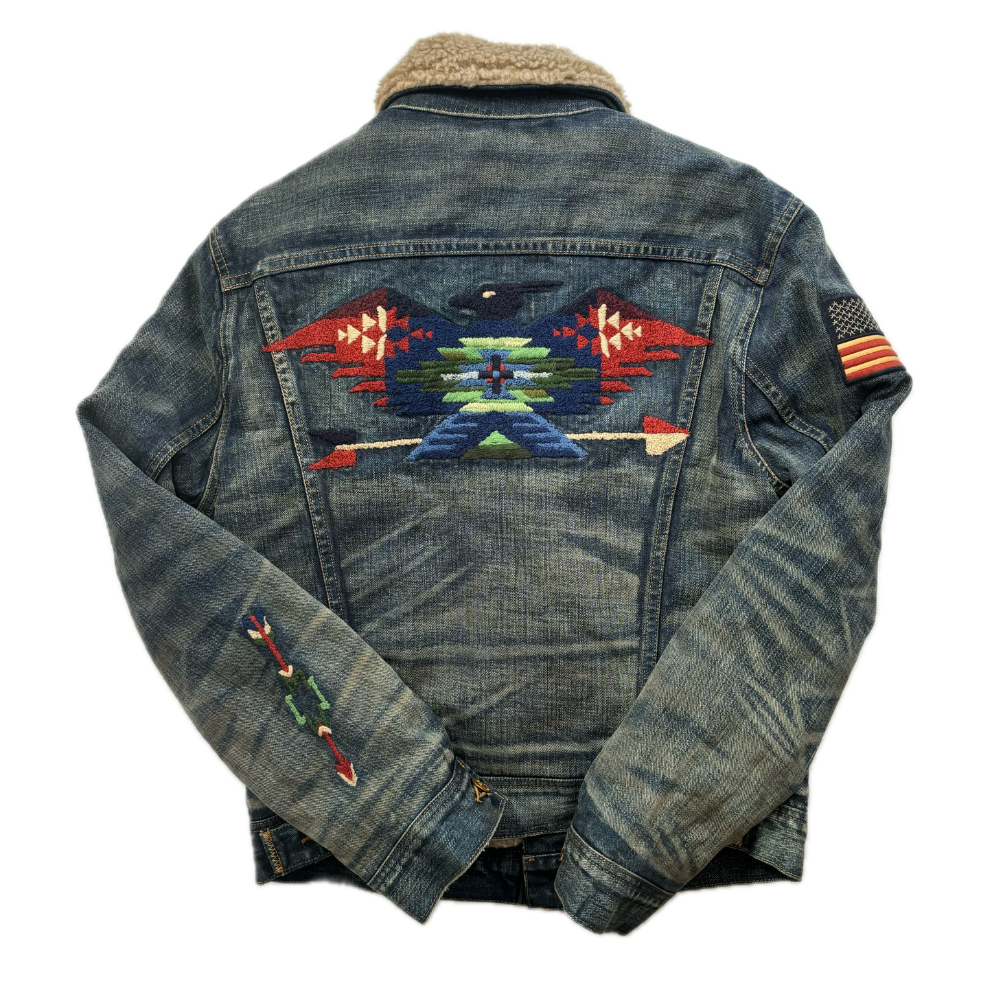 Denim Aztec Sherpa Jacket - S