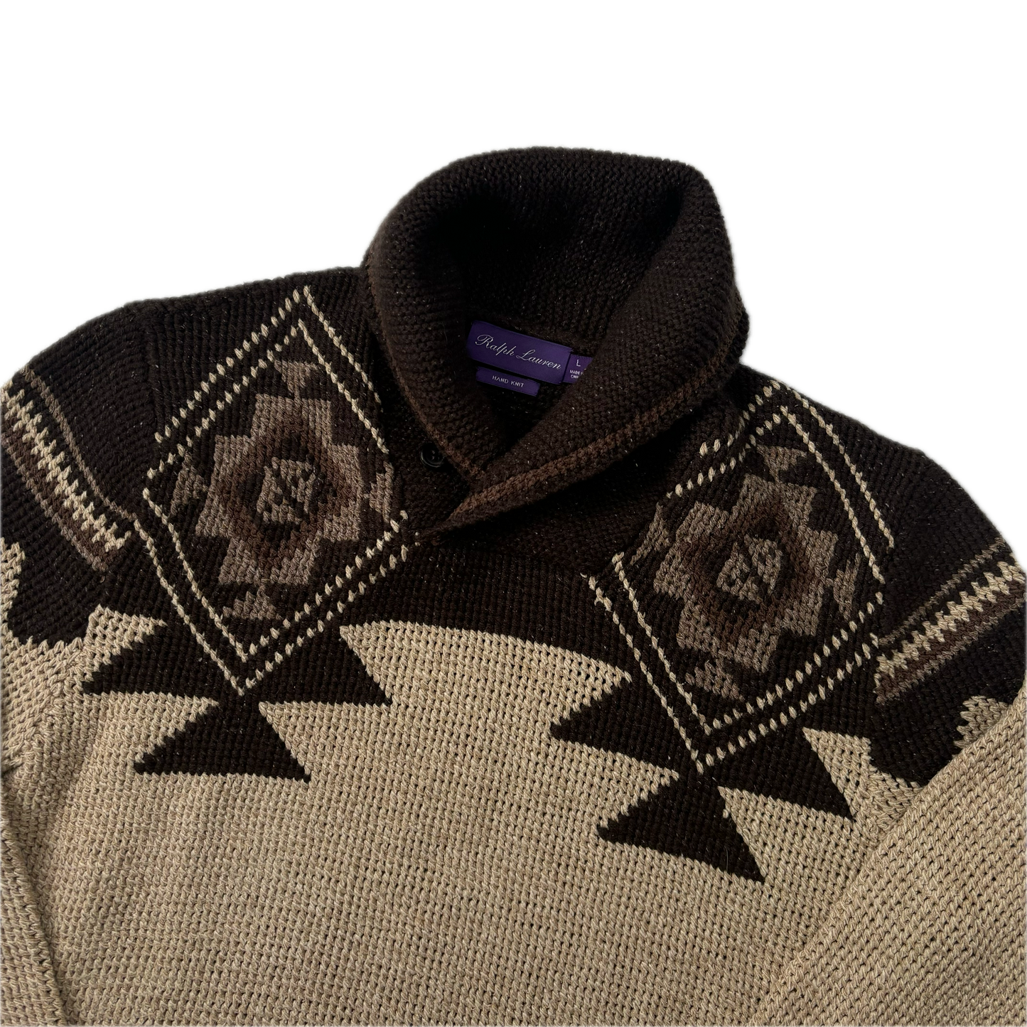 Purple Label Aztec Hand Knit Intarsia Sweater - L