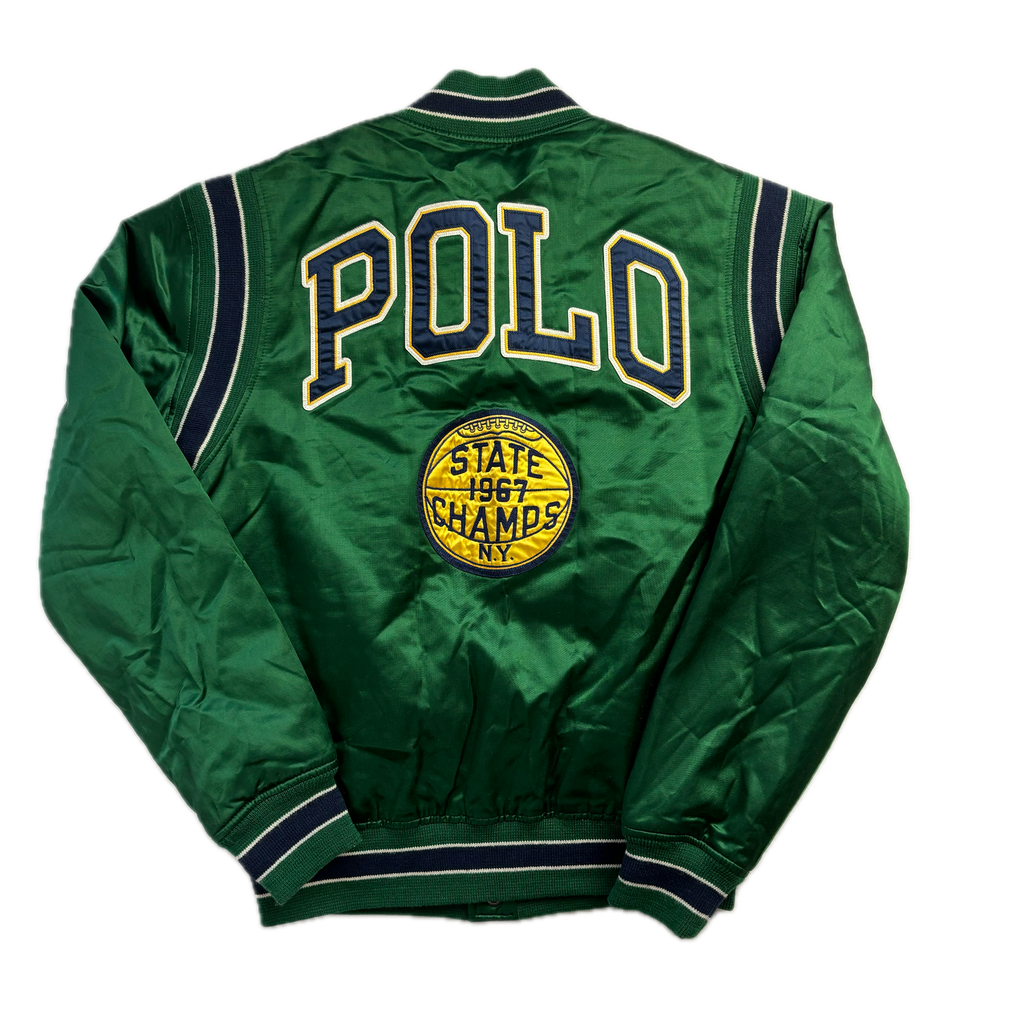 Green Satin Varsity State Champs Letterman Jacket - S