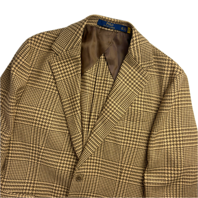Tan Brown Glen Plaid Blazer (Wool Polyester) - XXL