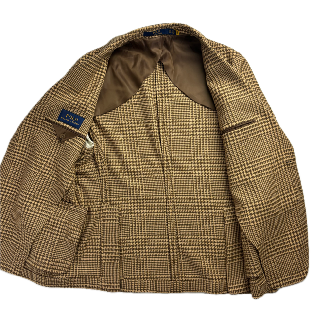 Tan Brown Glen Plaid Blazer (Wool Polyester) - XXL