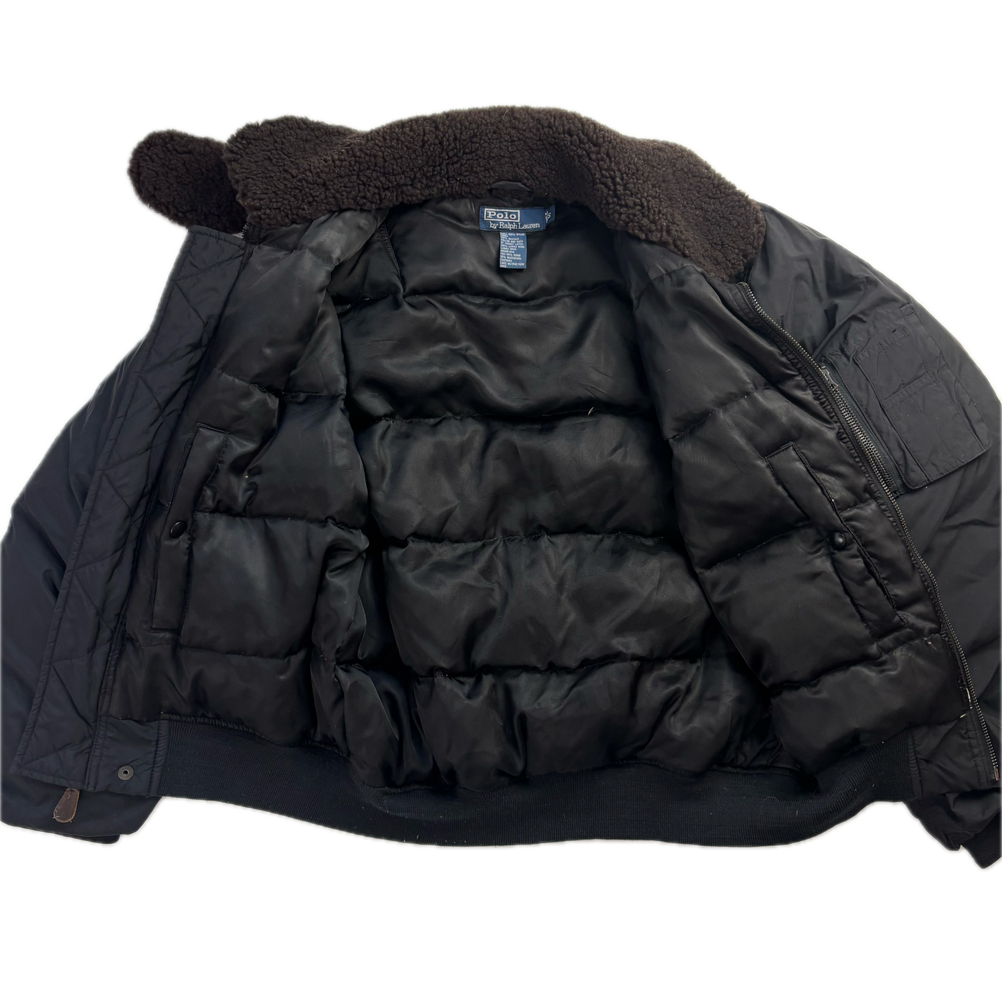 Lambswool Collar Black Bomber Jacket - S