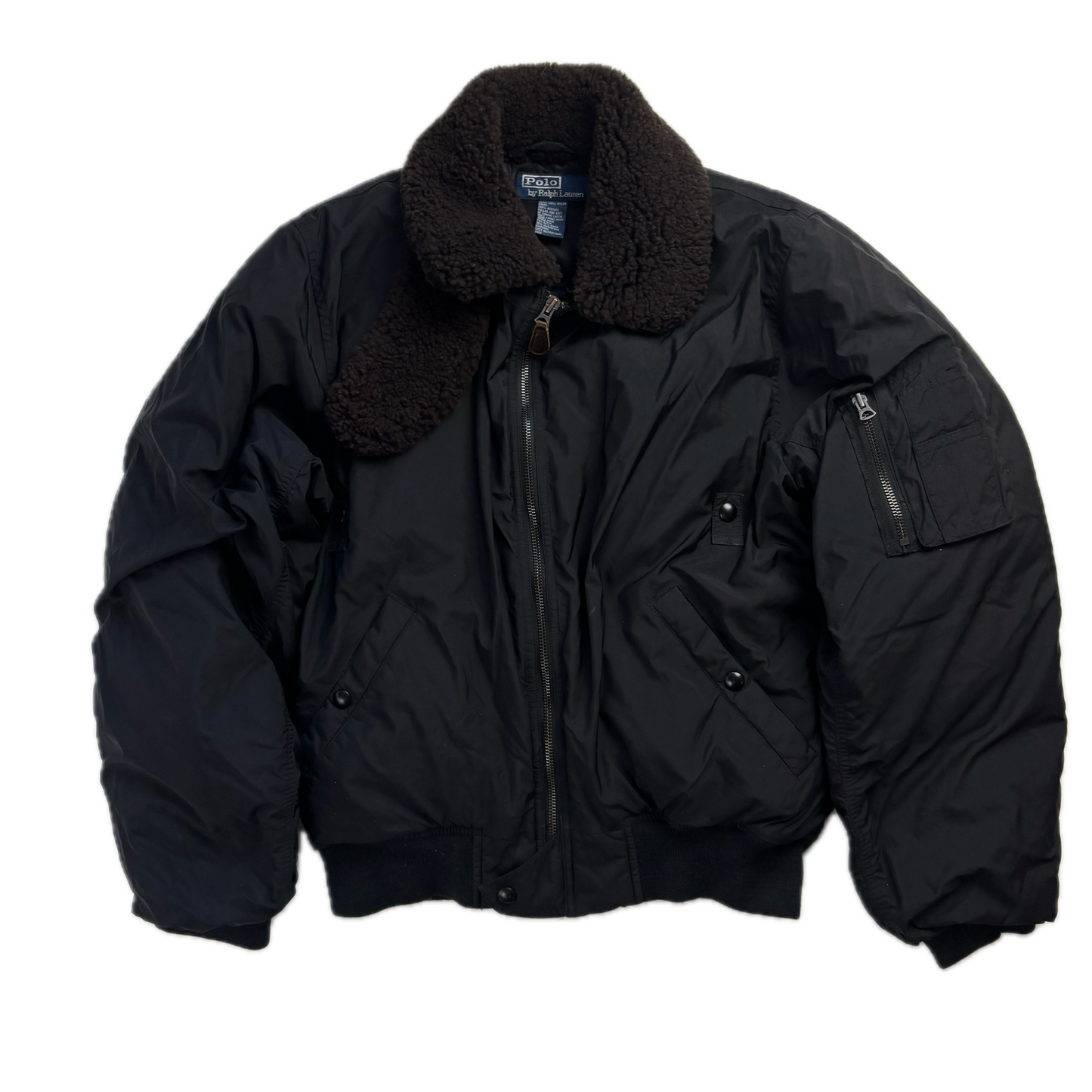 Lambswool Collar Black Bomber Jacket - S