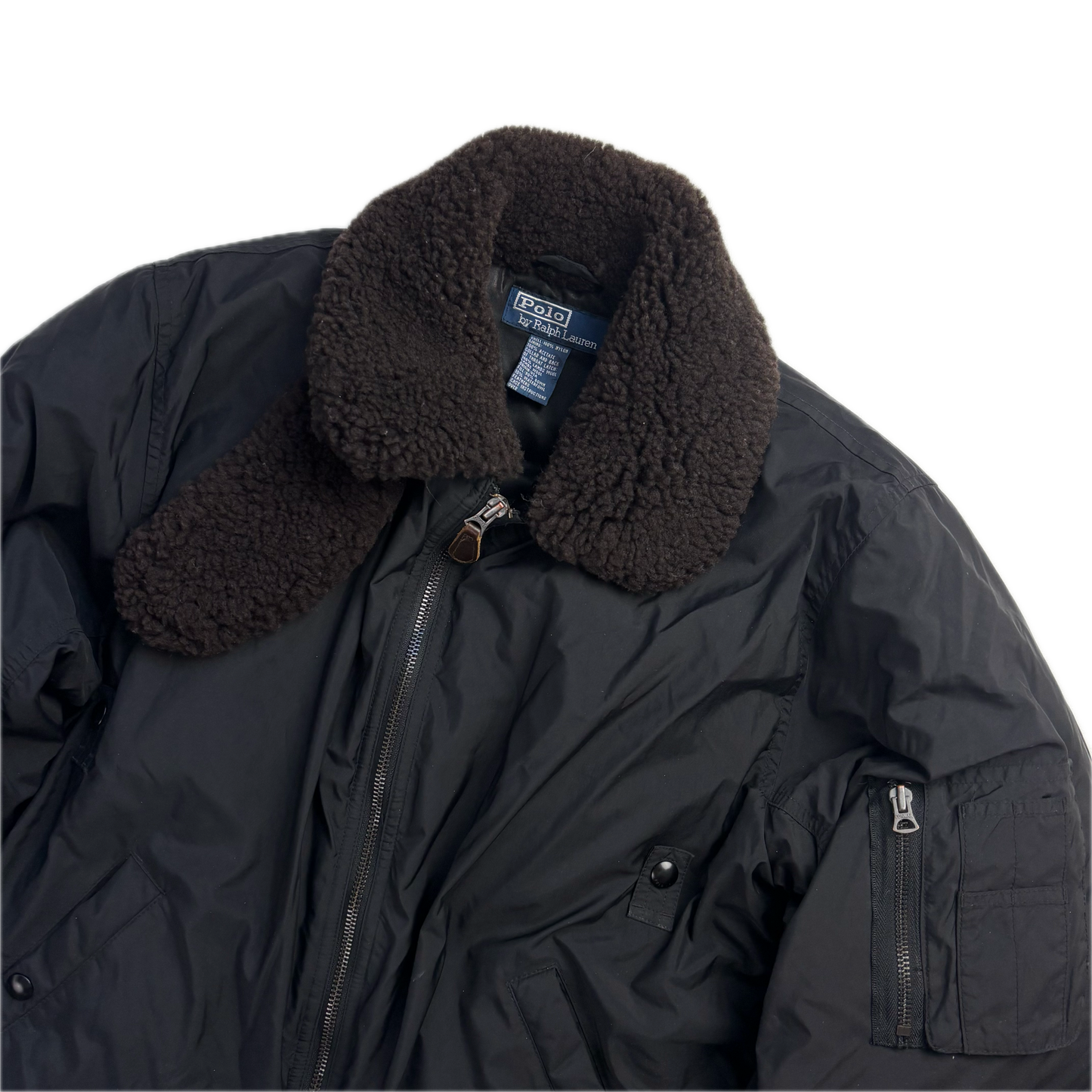 Lambswool Collar Black Bomber Jacket - S