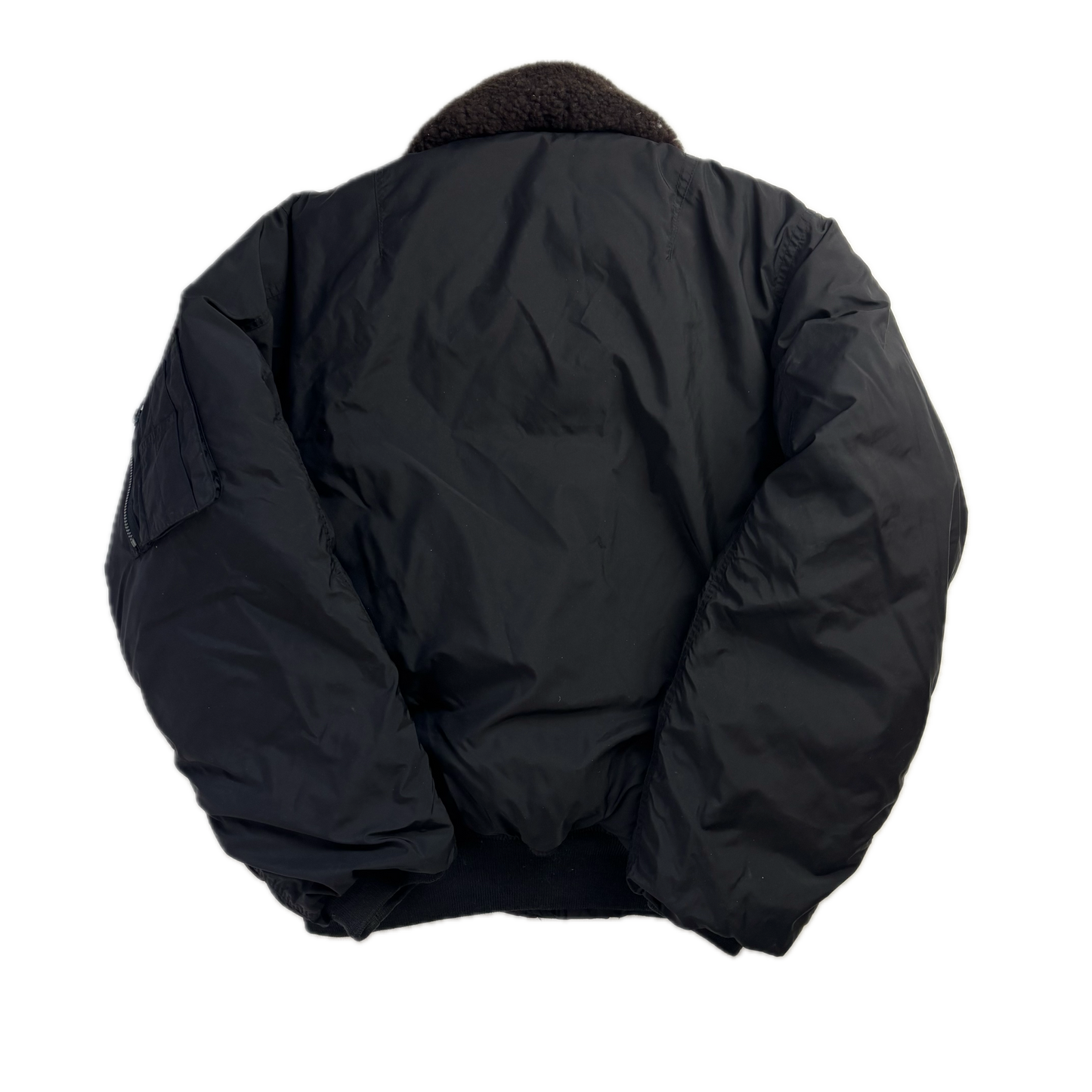 Lambswool Collar Black Bomber Jacket - S